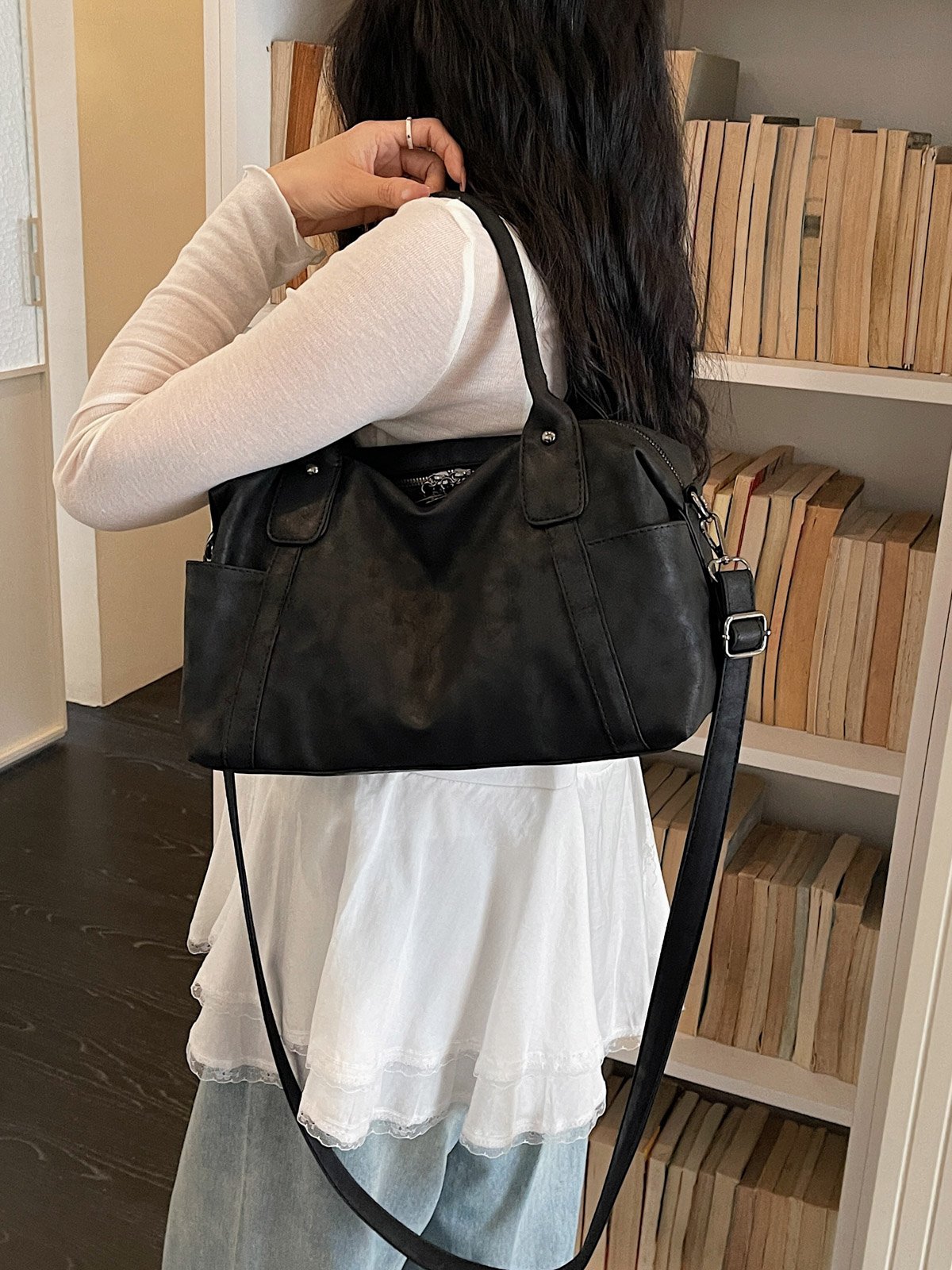 Black Bowling Shoulder Bag