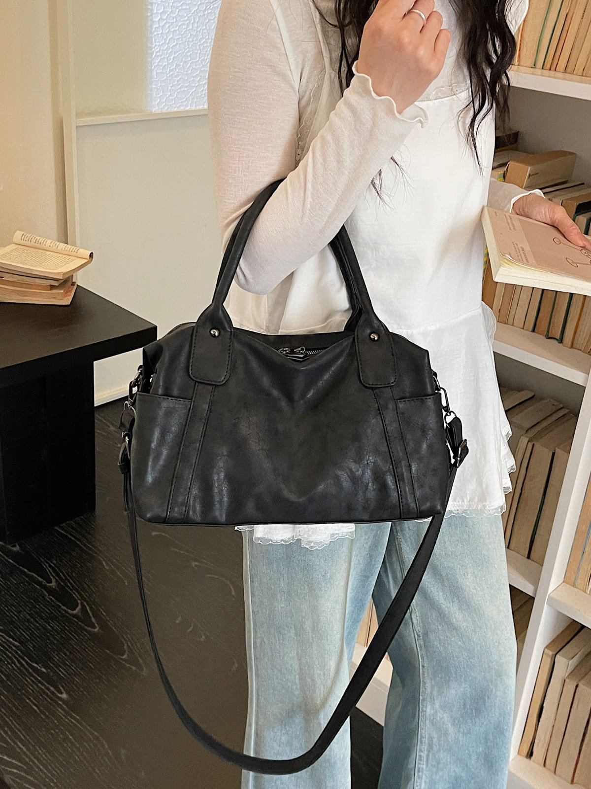 Black Bowling Shoulder Bag