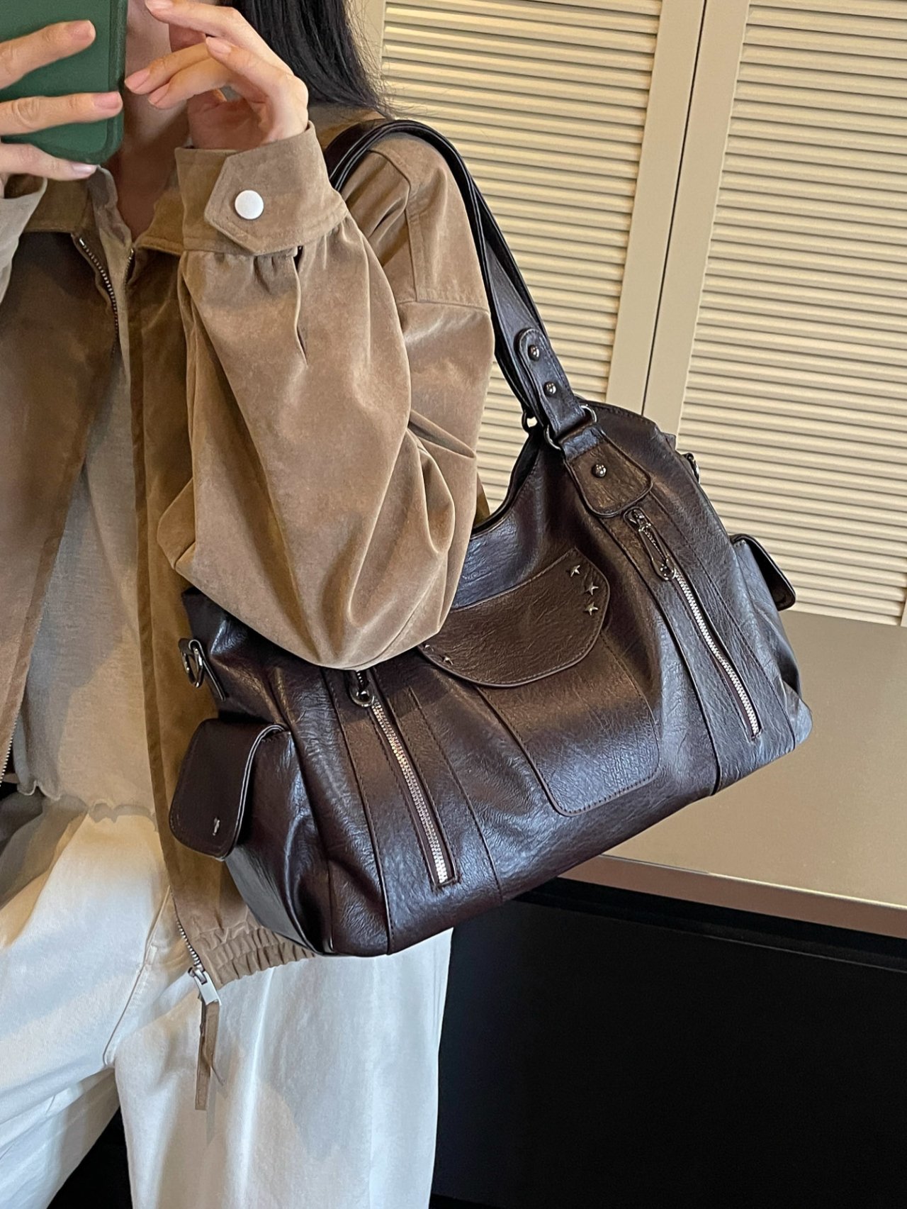 Coffee Brown Shoulder Bag with Side Pocket