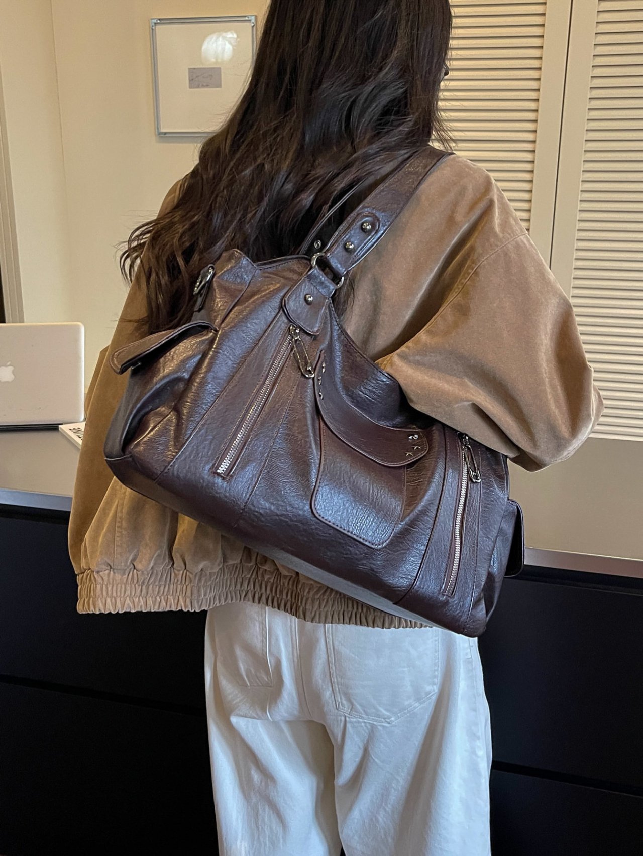 Coffee Brown Shoulder Bag with Side Pocket