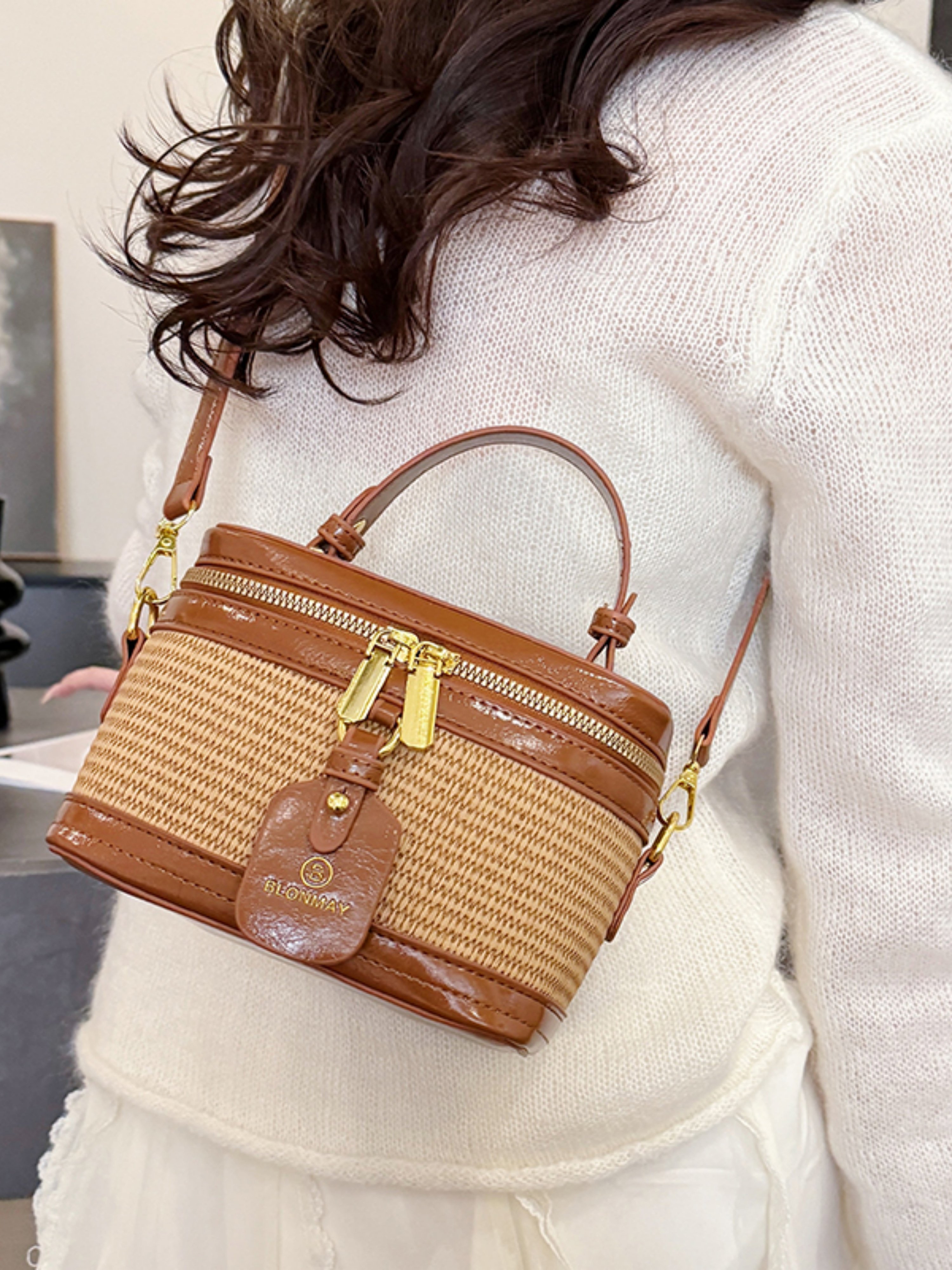 Brown Woven Crossbody Bag