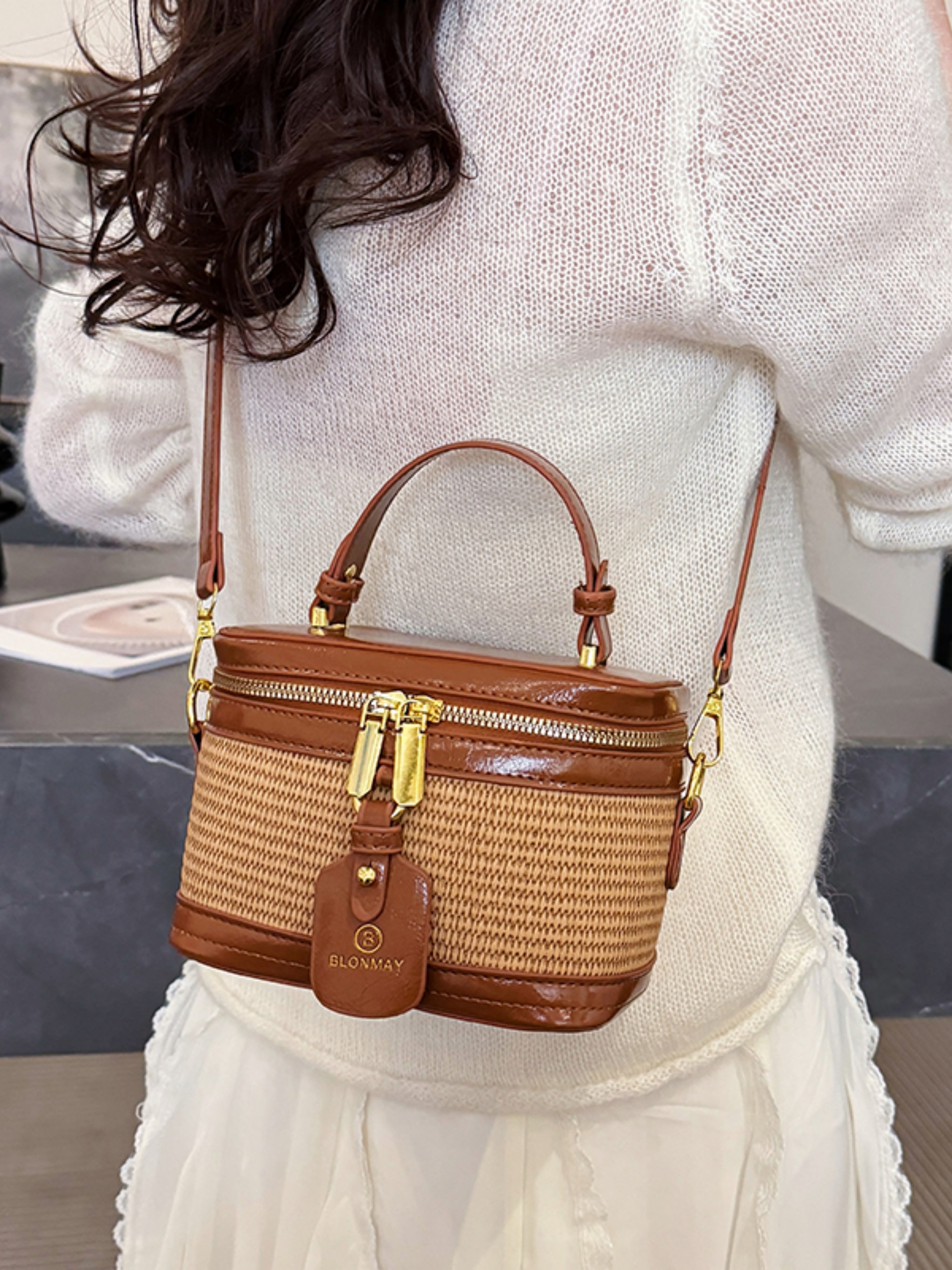 Brown Woven Crossbody Bag