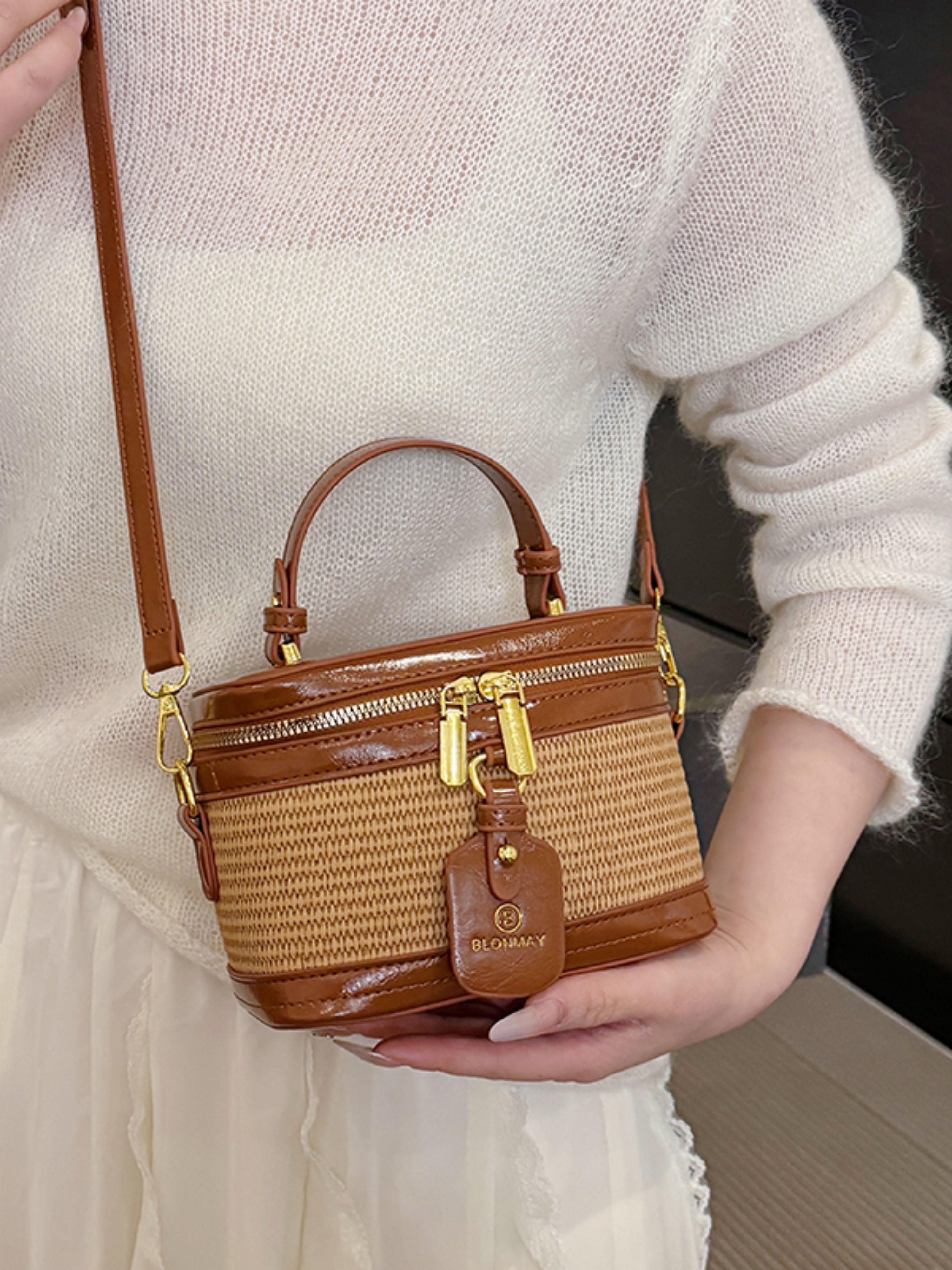 Brown Woven Crossbody Bag