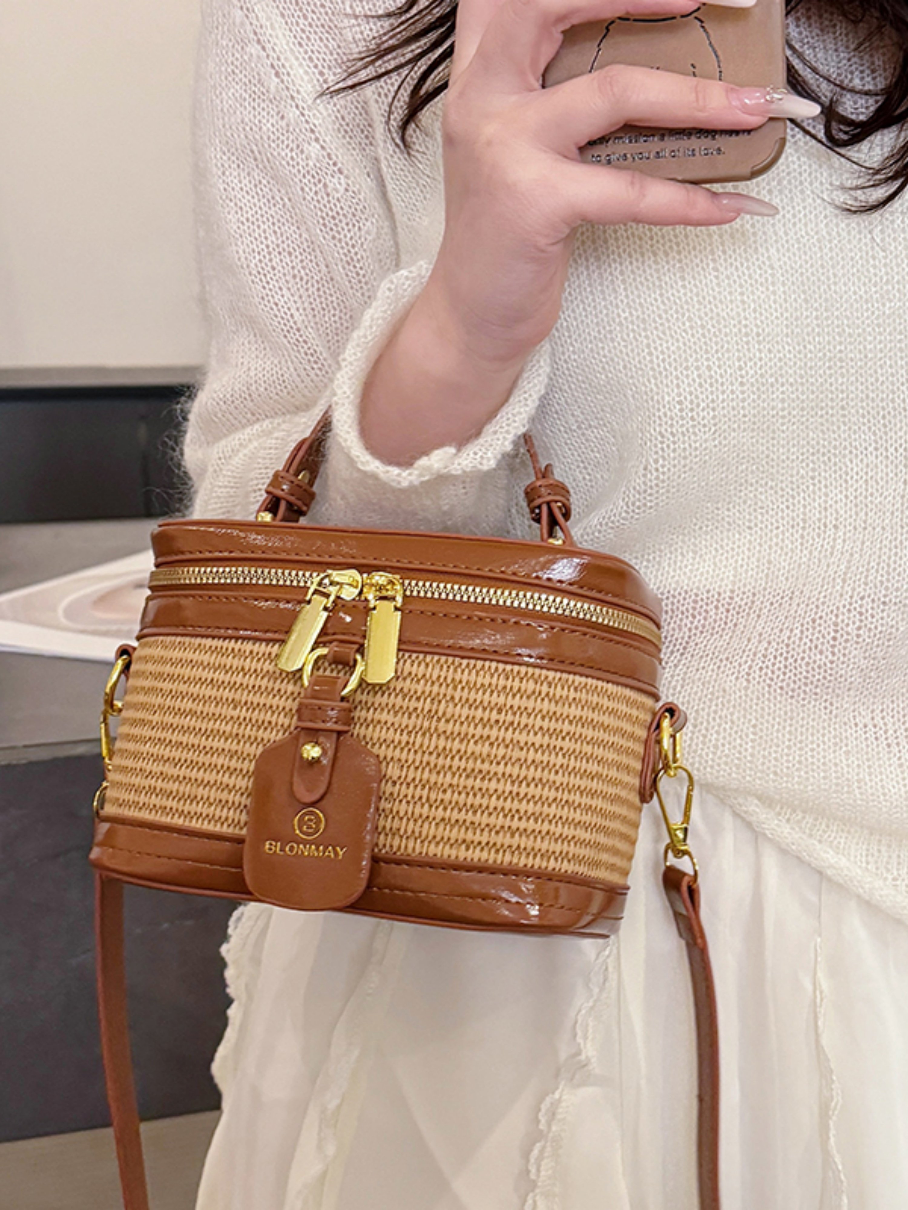 Brown Woven Crossbody Bag