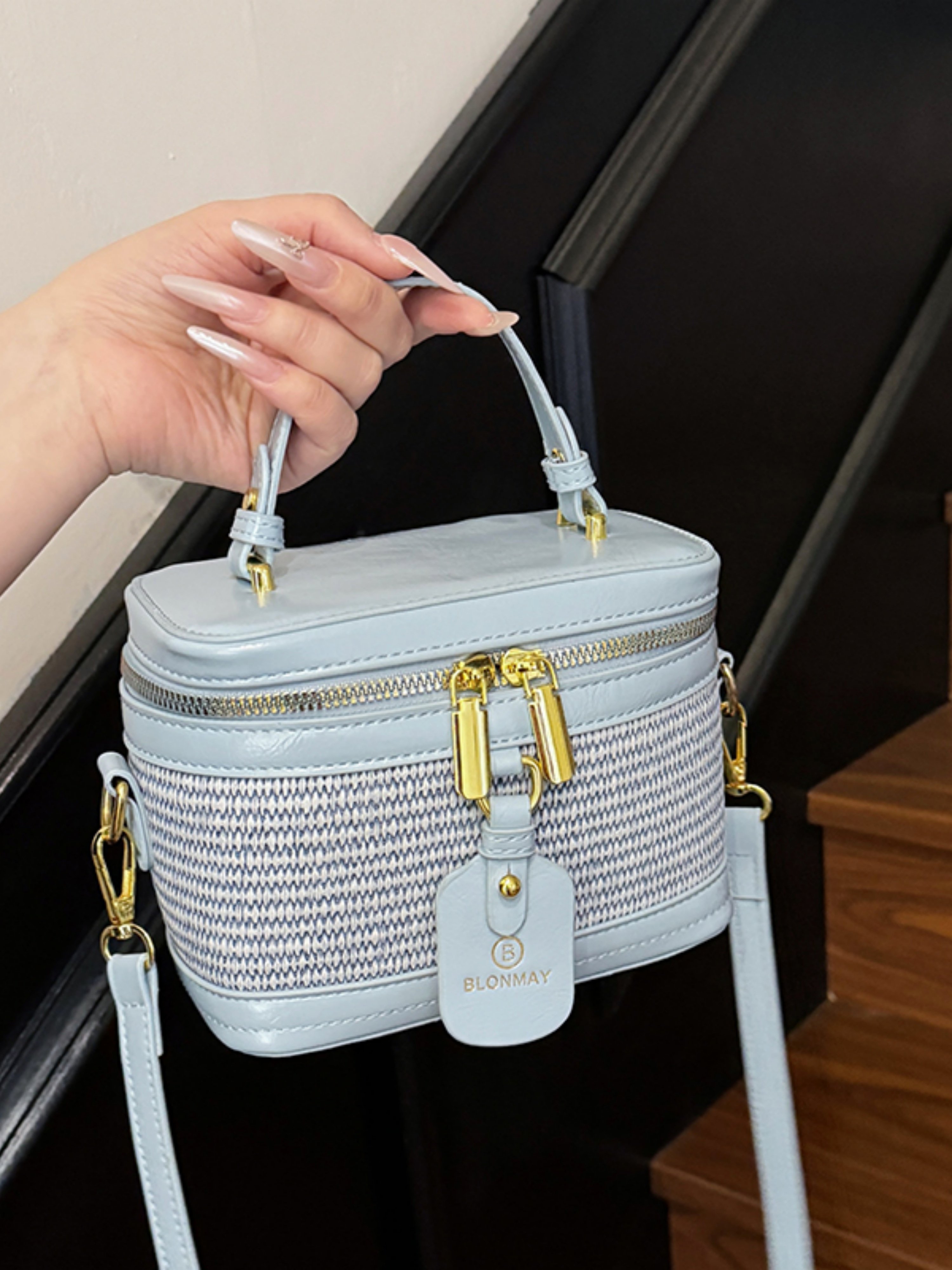 Blue Crossbody Bag with Woven Detail