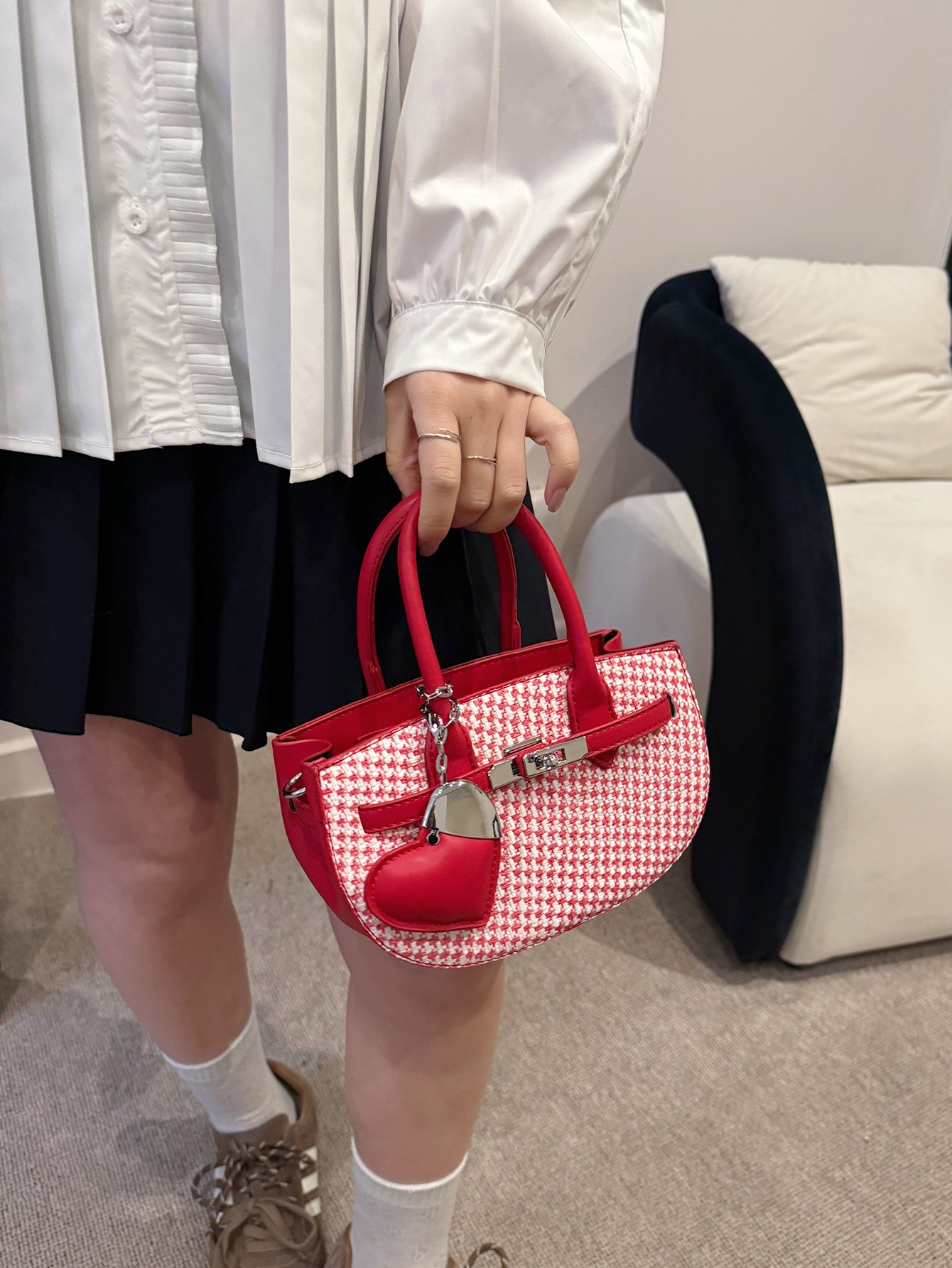 Textured Crossbody Bag with Heart Charm