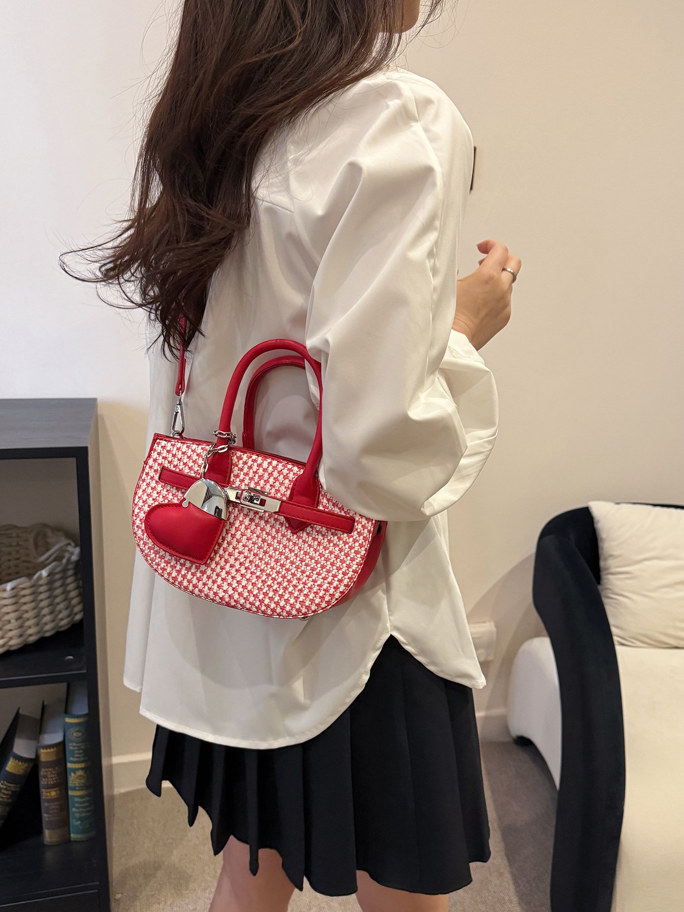 Textured Crossbody Bag with Heart Charm