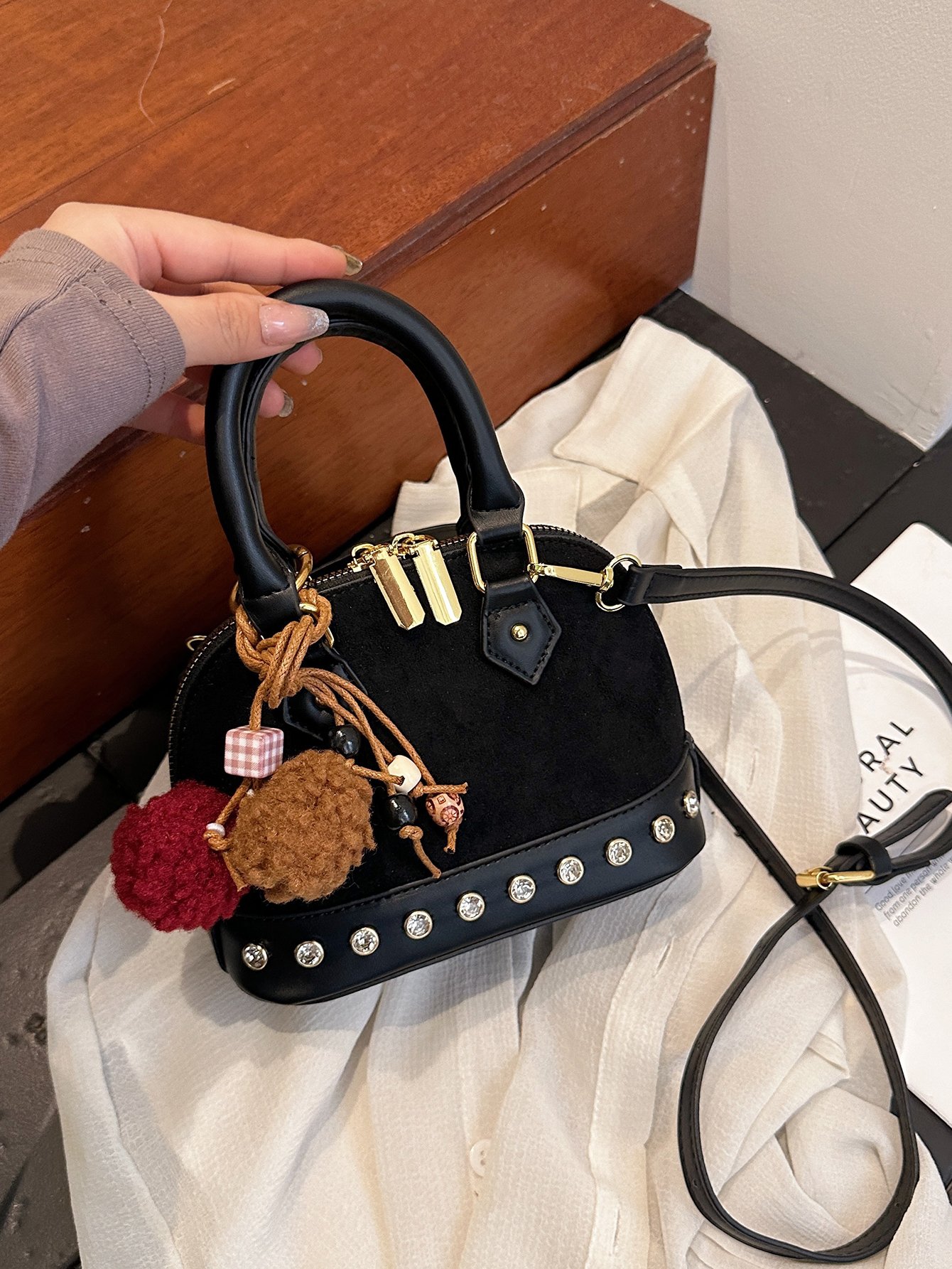 Black Crossbody Bag with Stud Embellishments