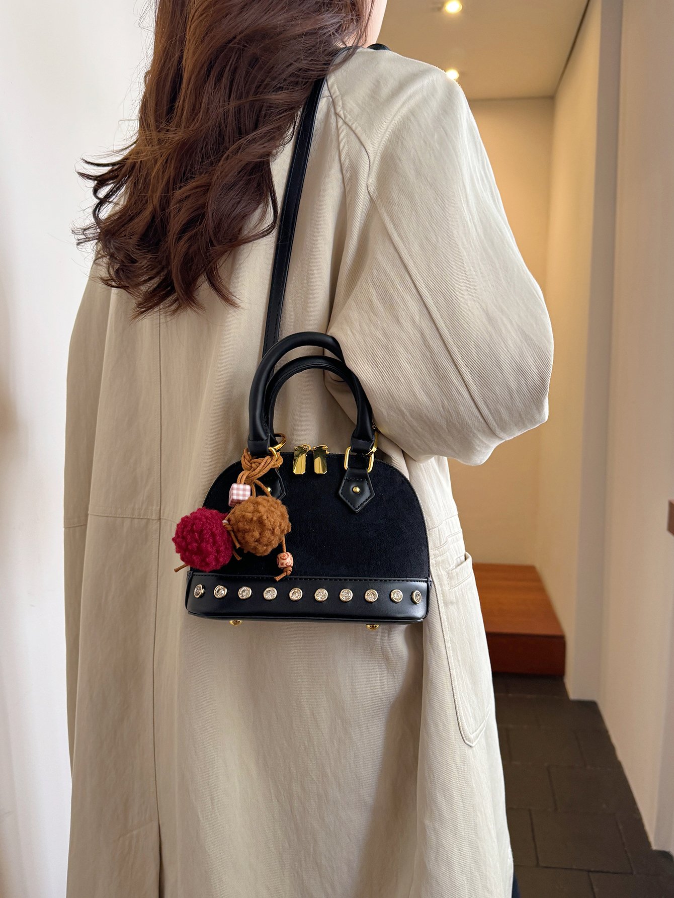 Black Crossbody Bag with Stud Embellishments