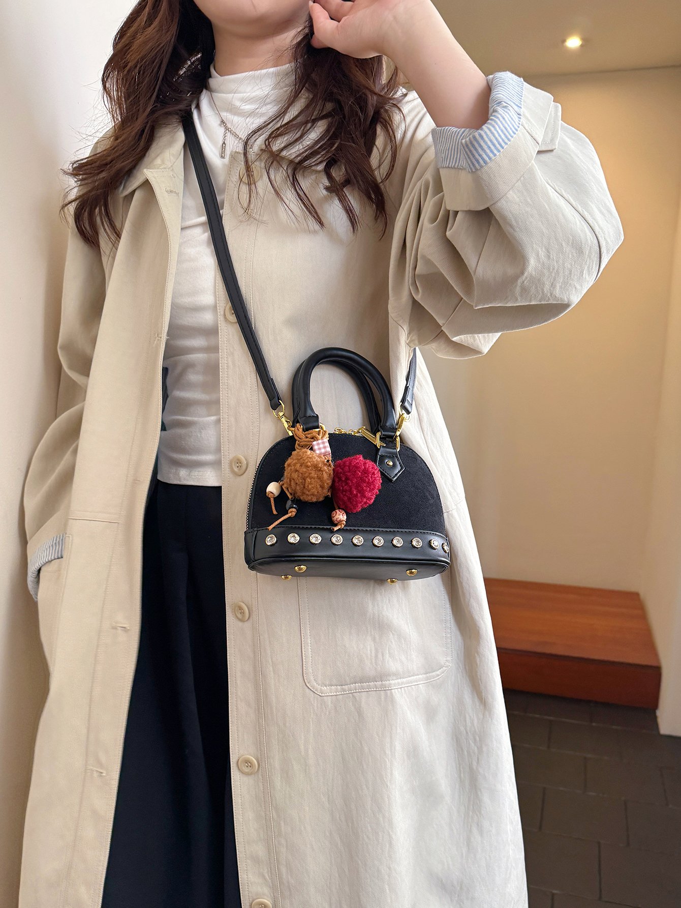 Black Crossbody Bag with Stud Embellishments