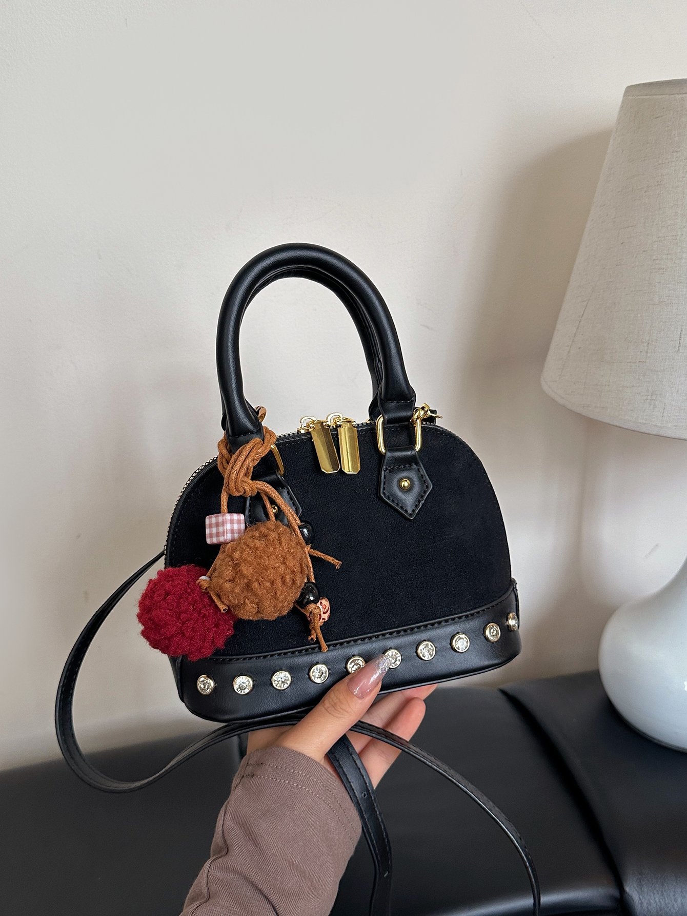 Black Crossbody Bag with Stud Embellishments