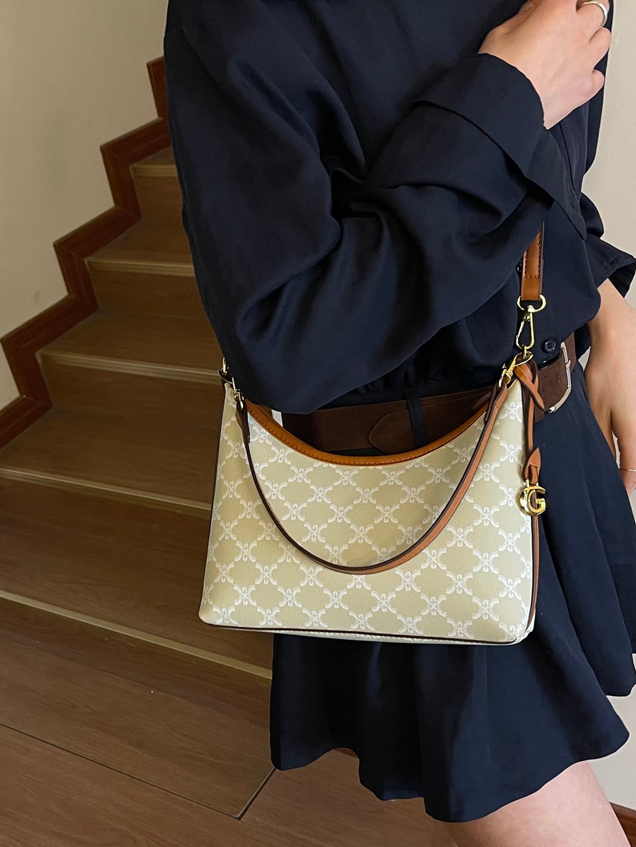 Beige Patterned Crossbody Bag