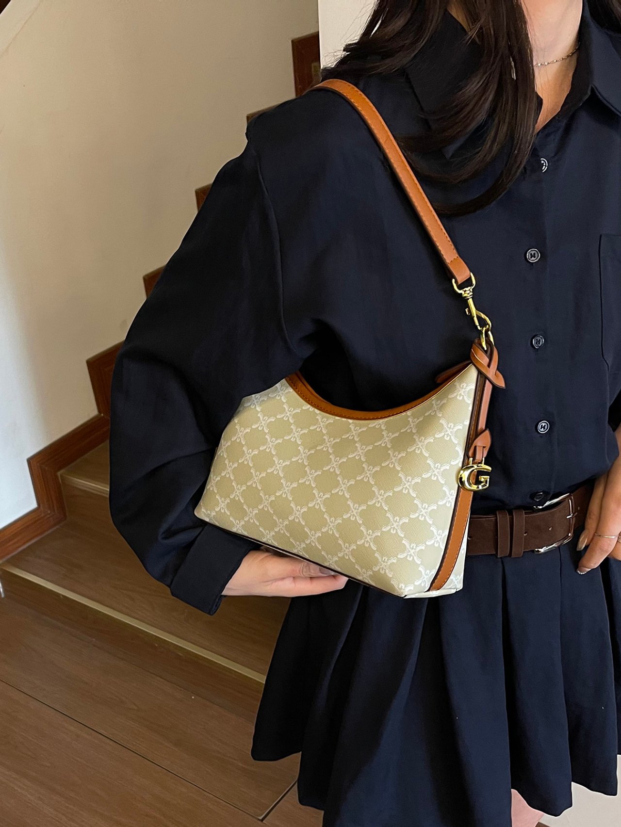 Beige Patterned Crossbody Bag