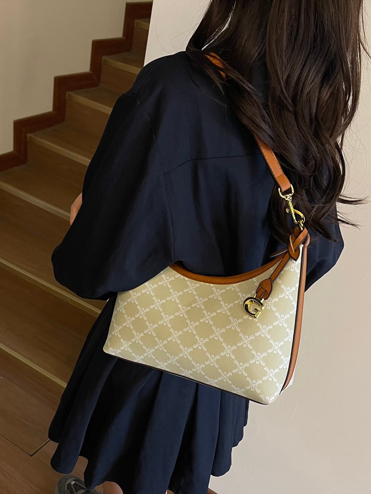 Beige Patterned Crossbody Bag