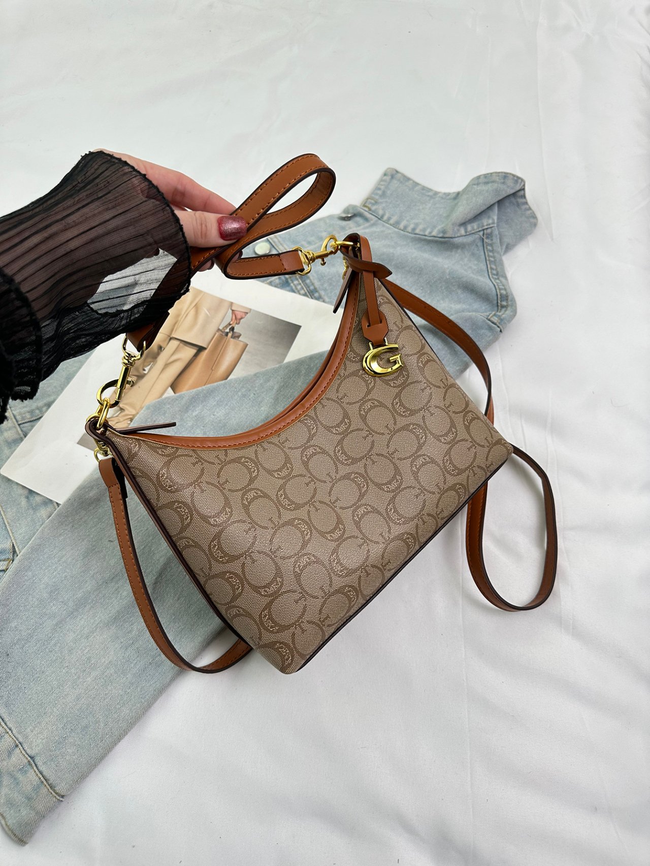 Khaki Hobo Crossbody Bag