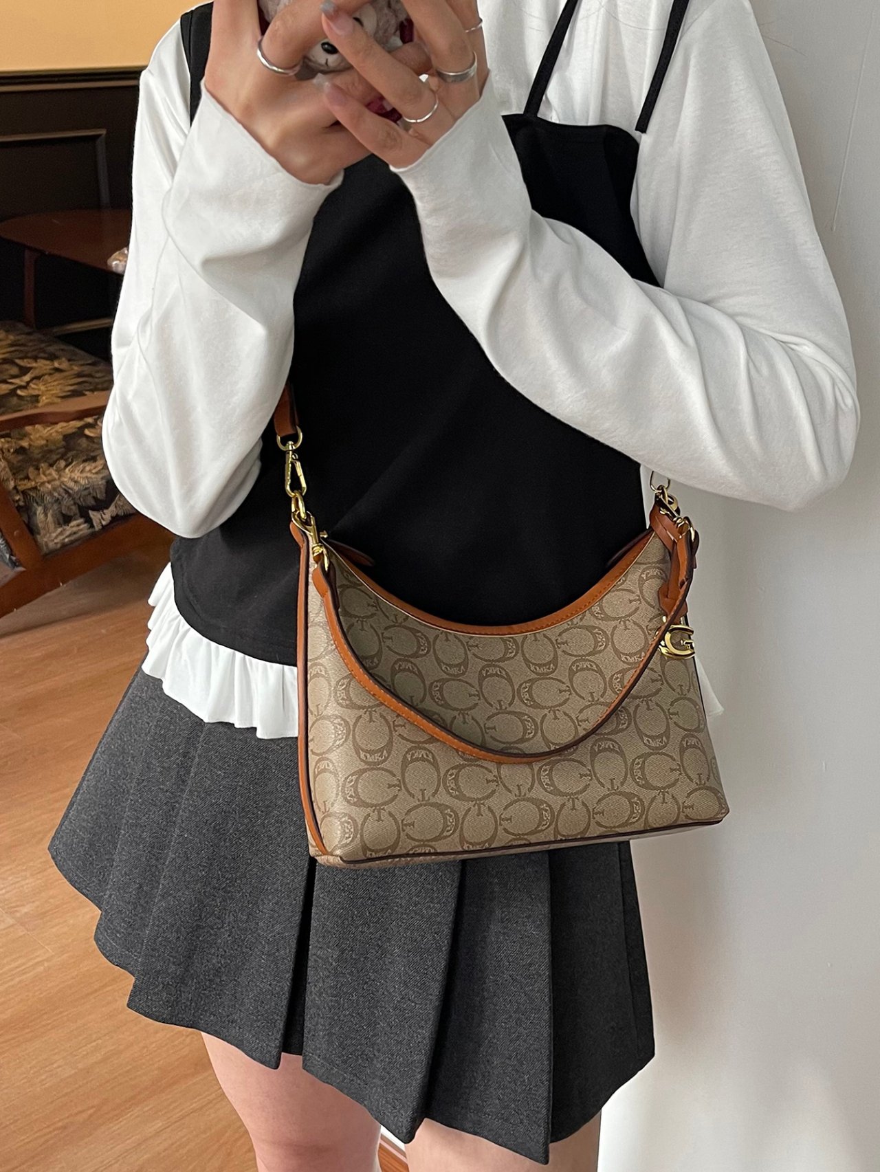 Khaki Hobo Crossbody Bag