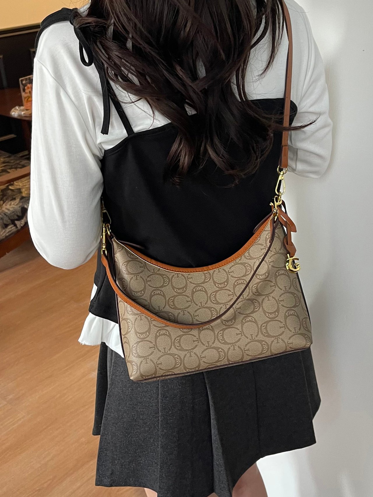 Khaki Hobo Crossbody Bag