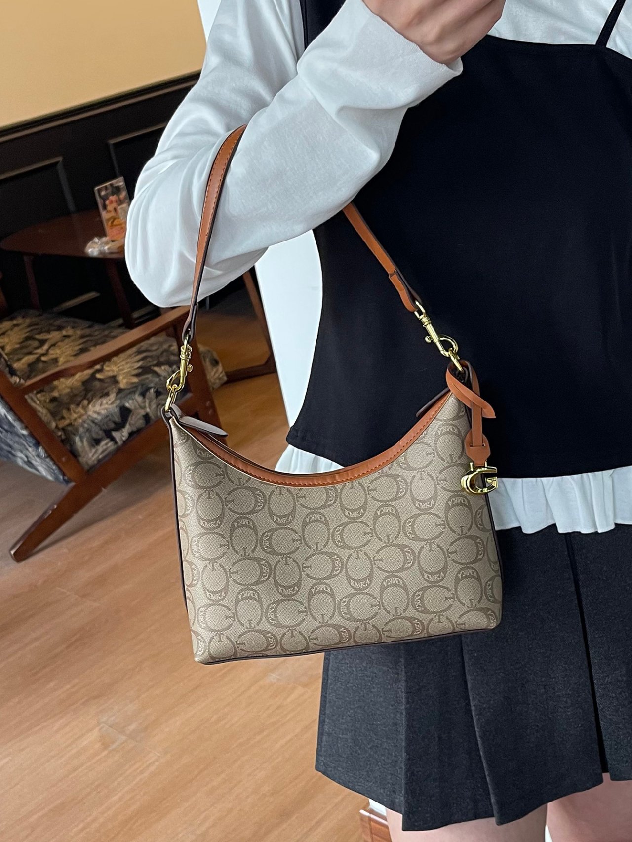 Khaki Hobo Crossbody Bag
