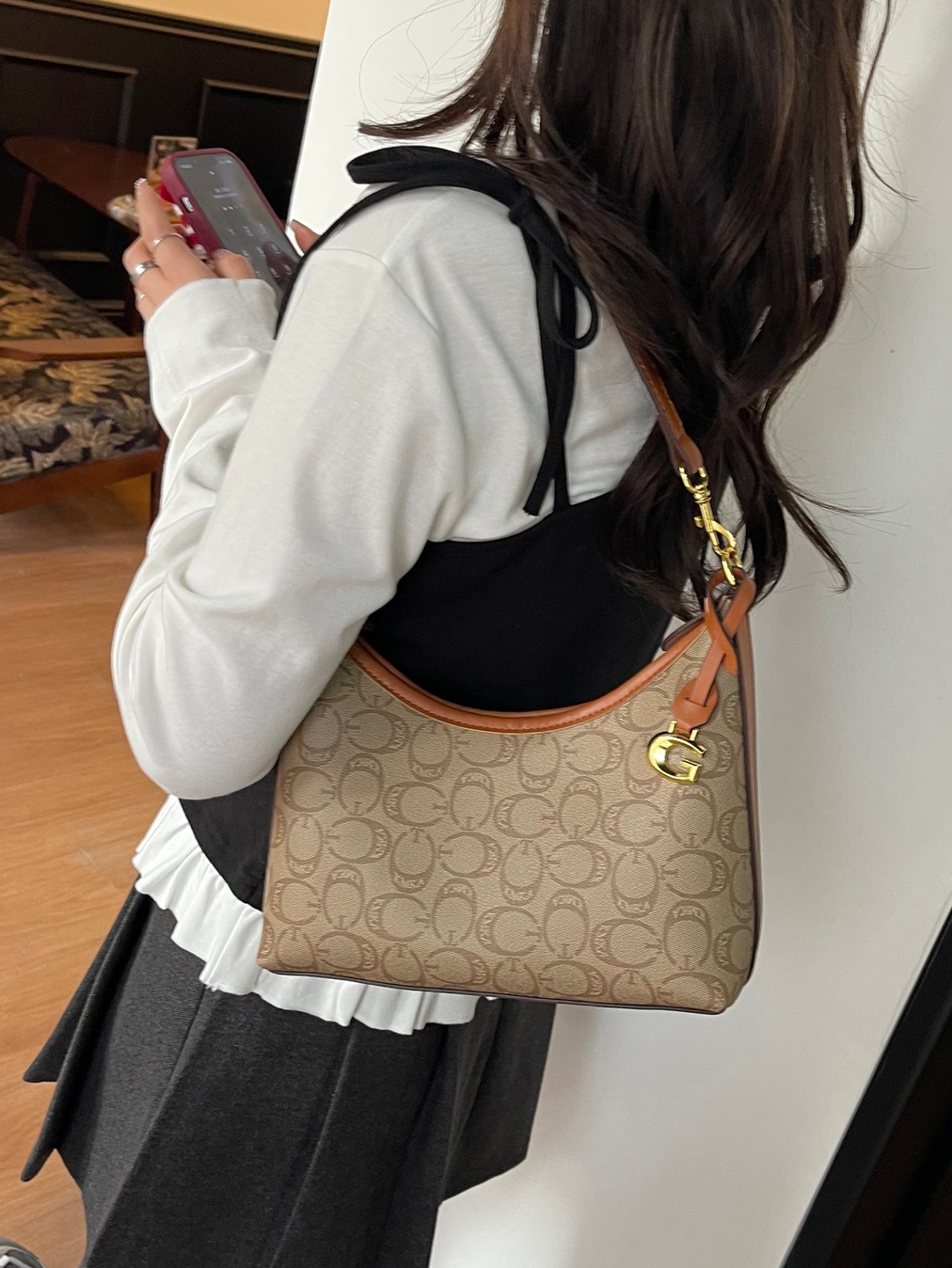 Khaki Hobo Crossbody Bag
