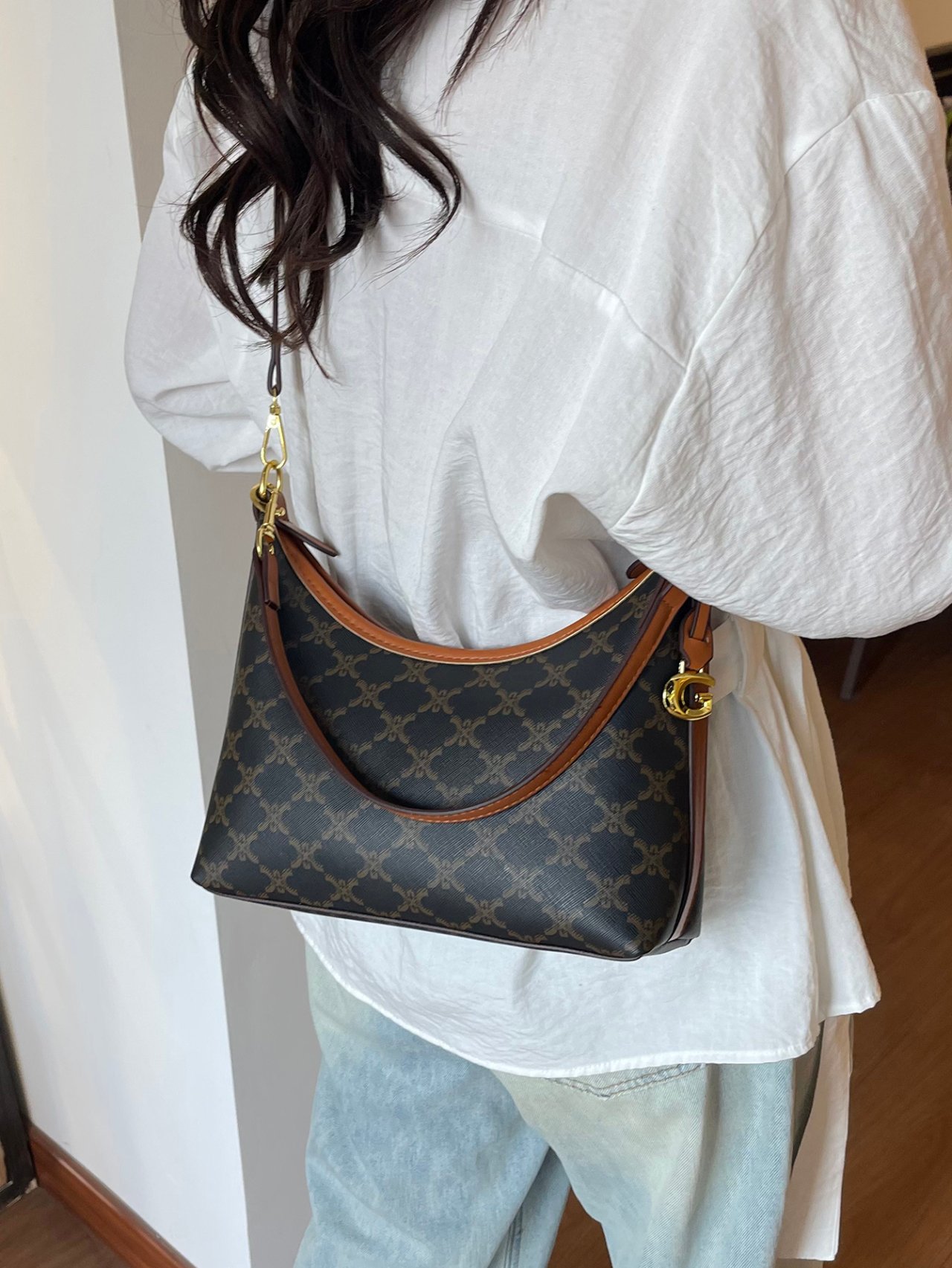 Coffee Brown Monogram Crossbody Bag