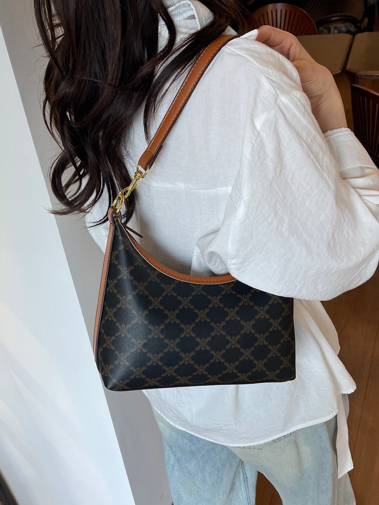 Coffee Brown Monogram Crossbody Bag