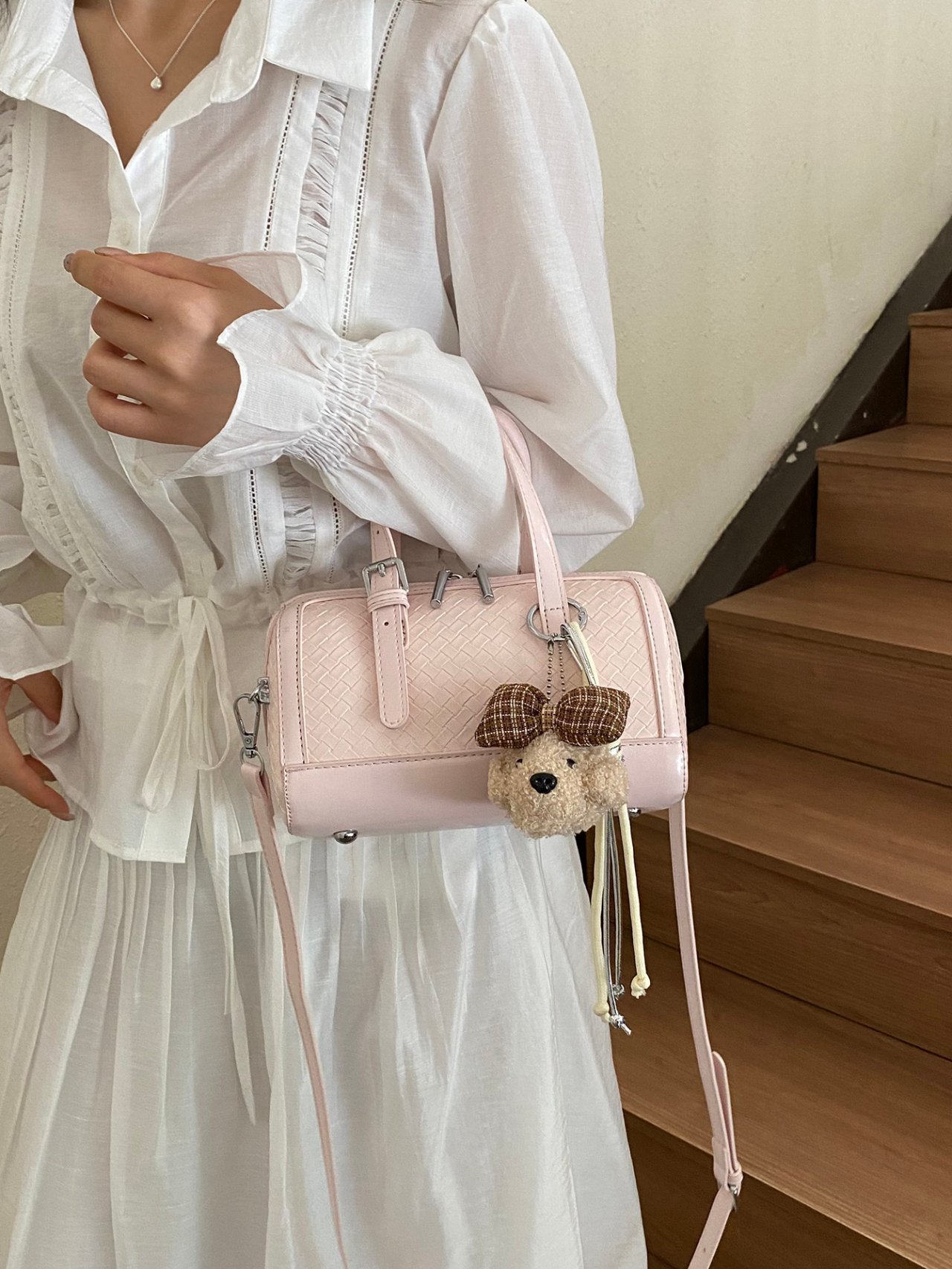 Light Pink Satchel Crossbody Bag