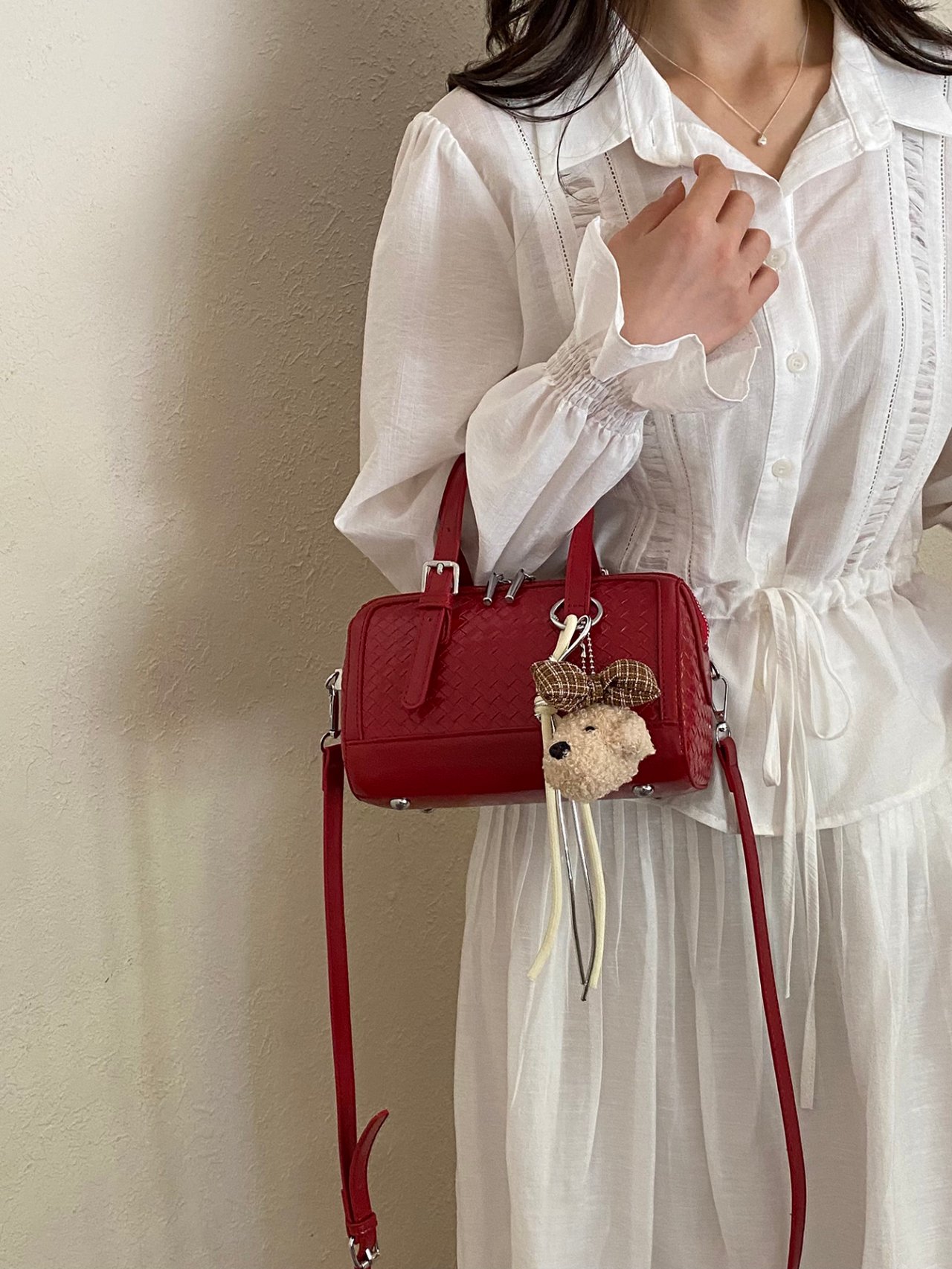 Red Woven Satchel Crossbody Bag