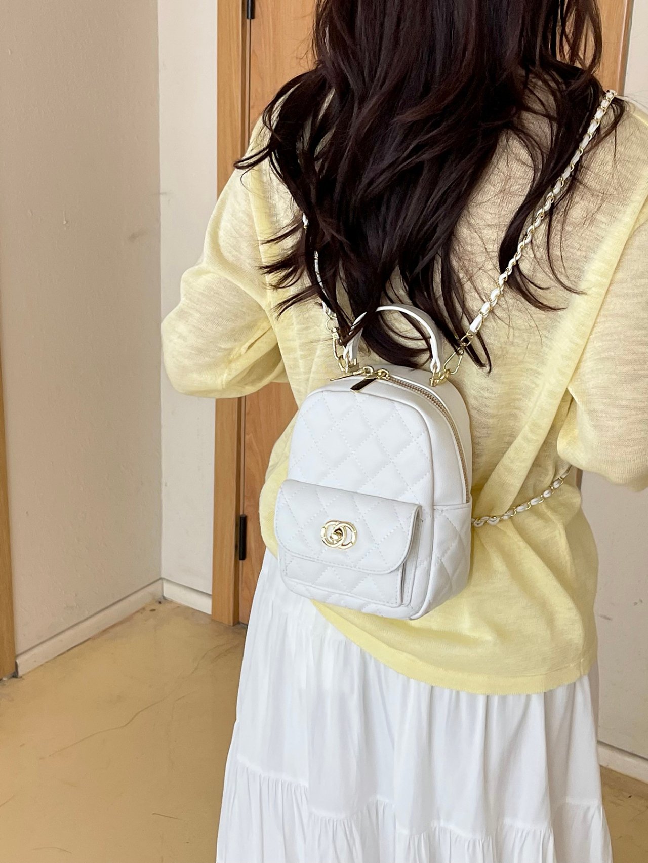 Off White Quilted Crossbody Bag