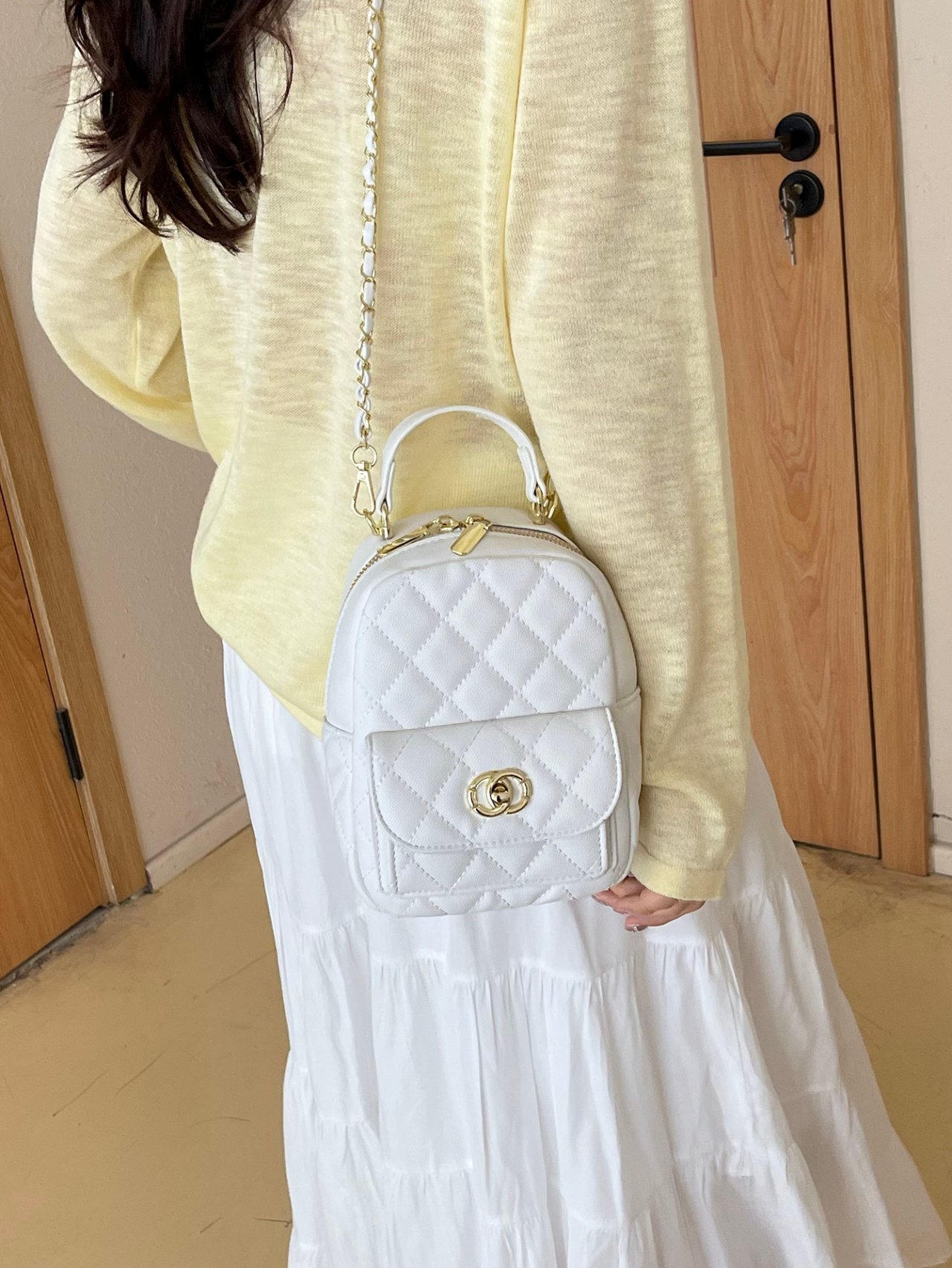 Off White Quilted Crossbody Bag