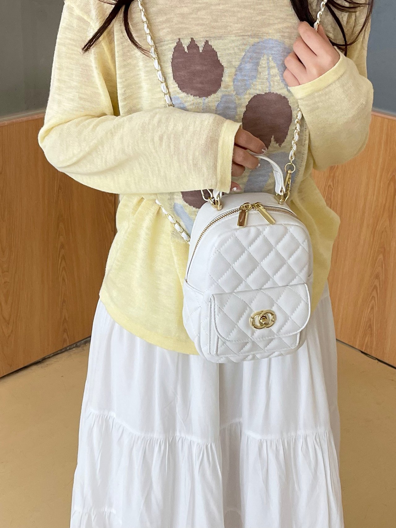 Off White Quilted Crossbody Bag