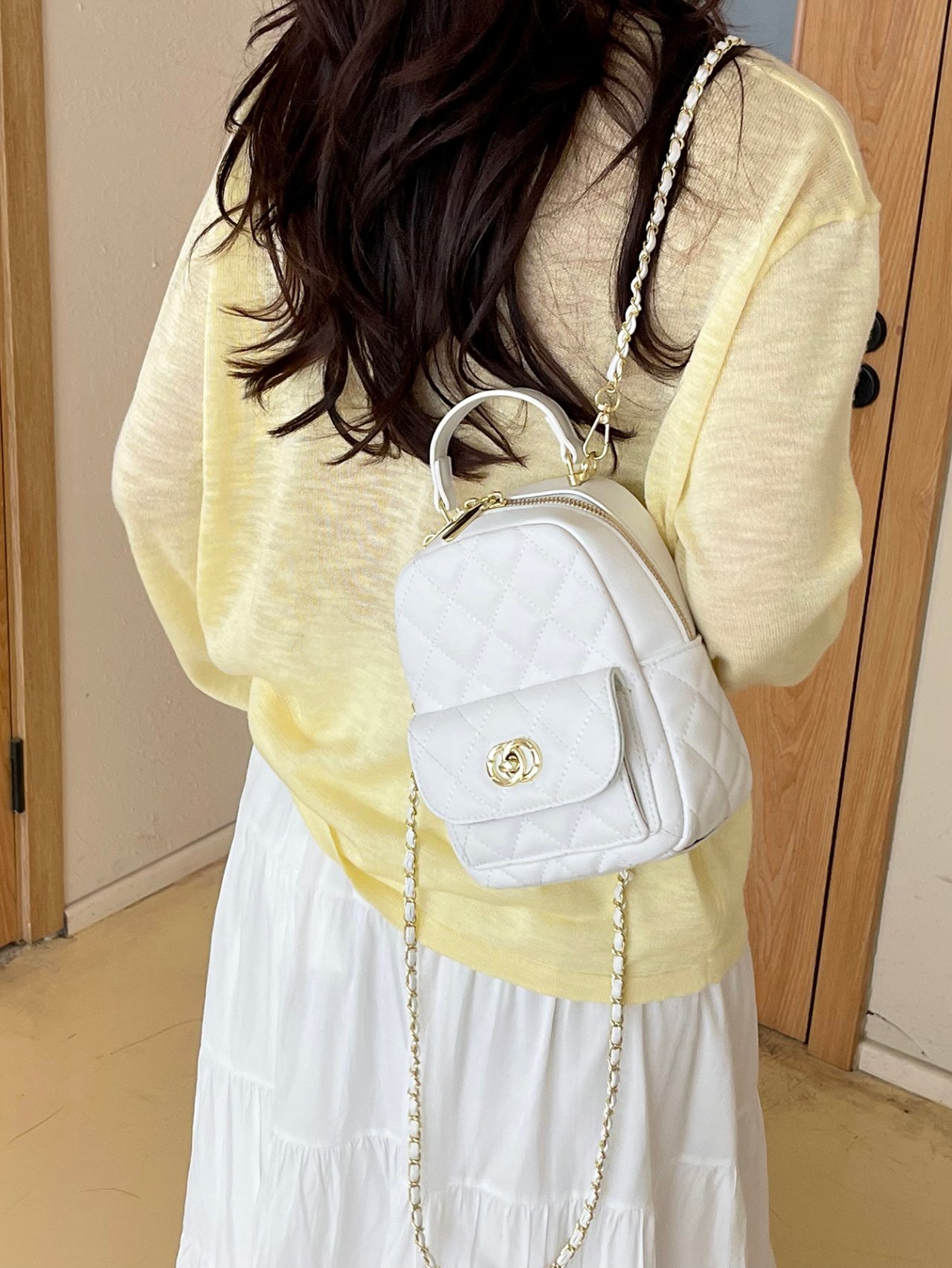 Off White Quilted Crossbody Bag