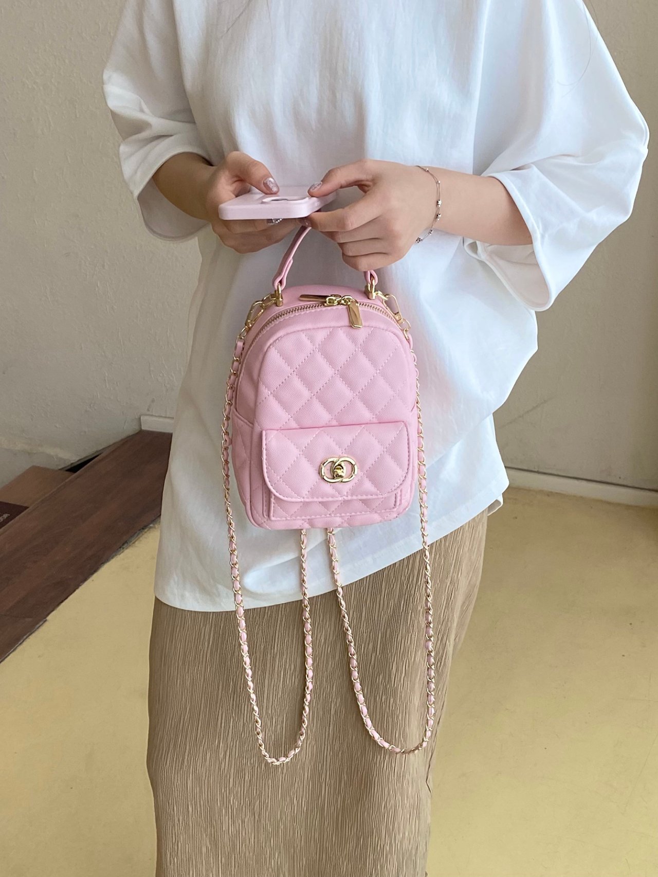 Pink Quilted Crossbody Bag