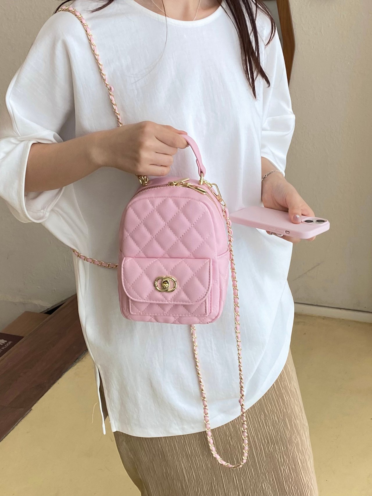 Pink Quilted Crossbody Bag