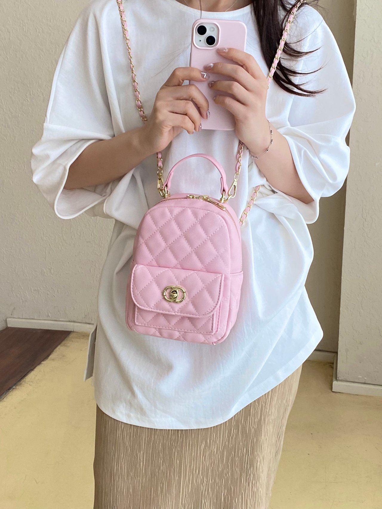 Pink Quilted Crossbody Bag