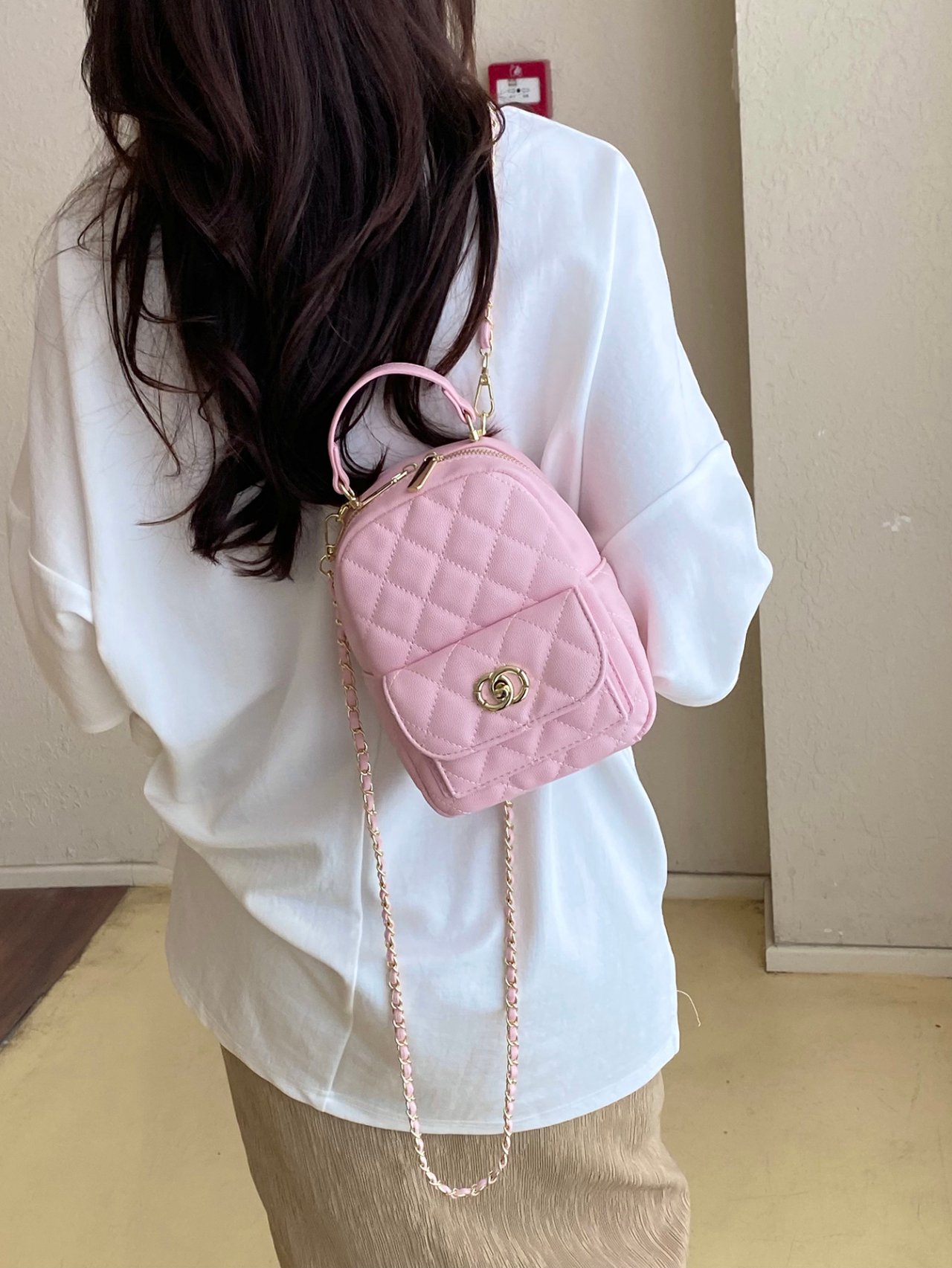 Pink Quilted Crossbody Bag