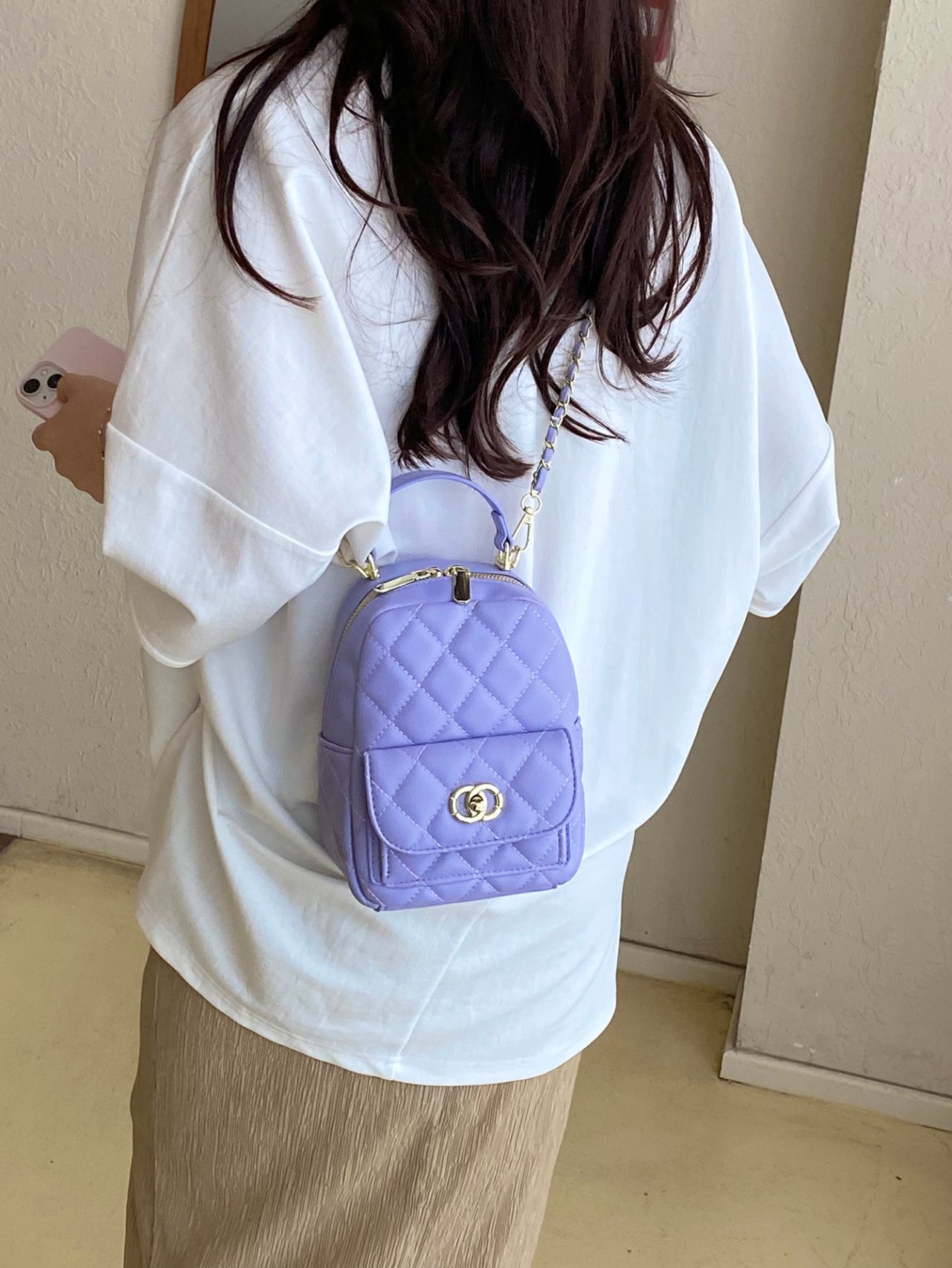 Purple Quilted Crossbody Bag