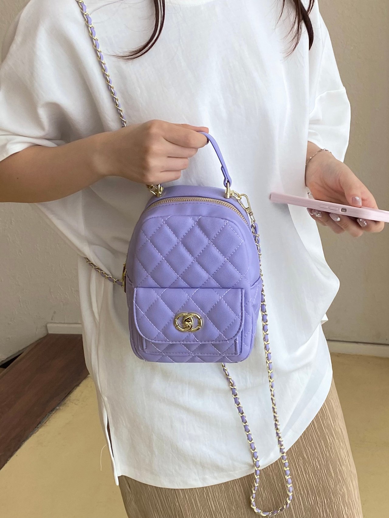Purple Quilted Crossbody Bag