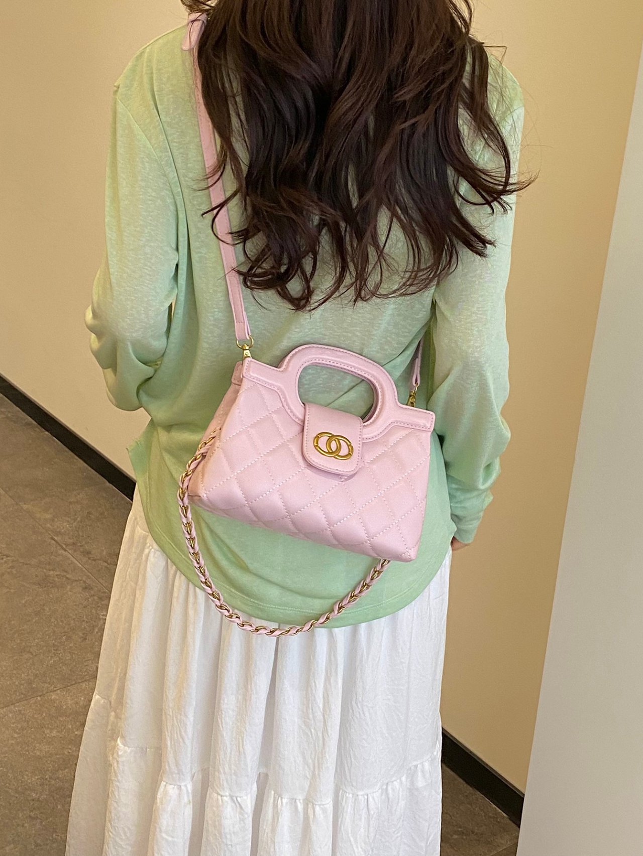 Pink Quilted Crossbody Bag with Chain