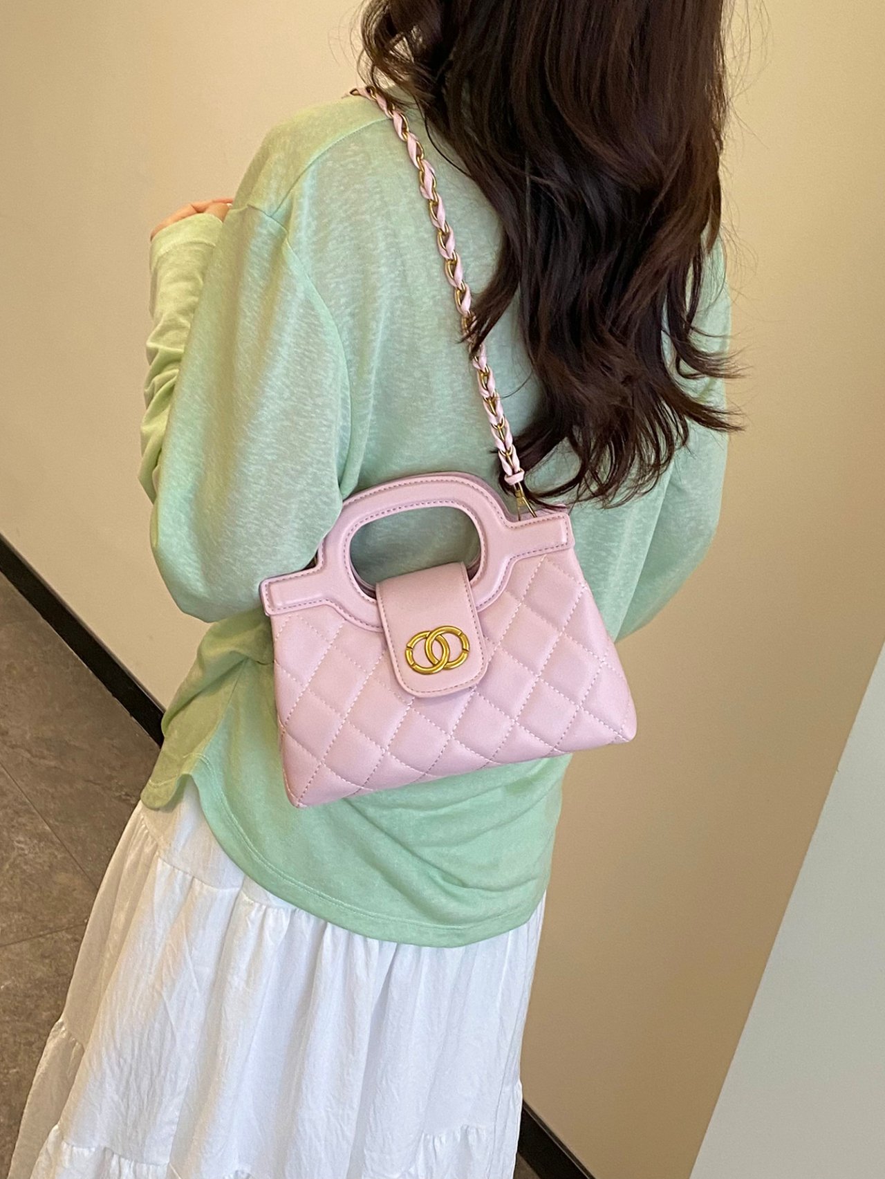 Pink Quilted Crossbody Bag with Chain