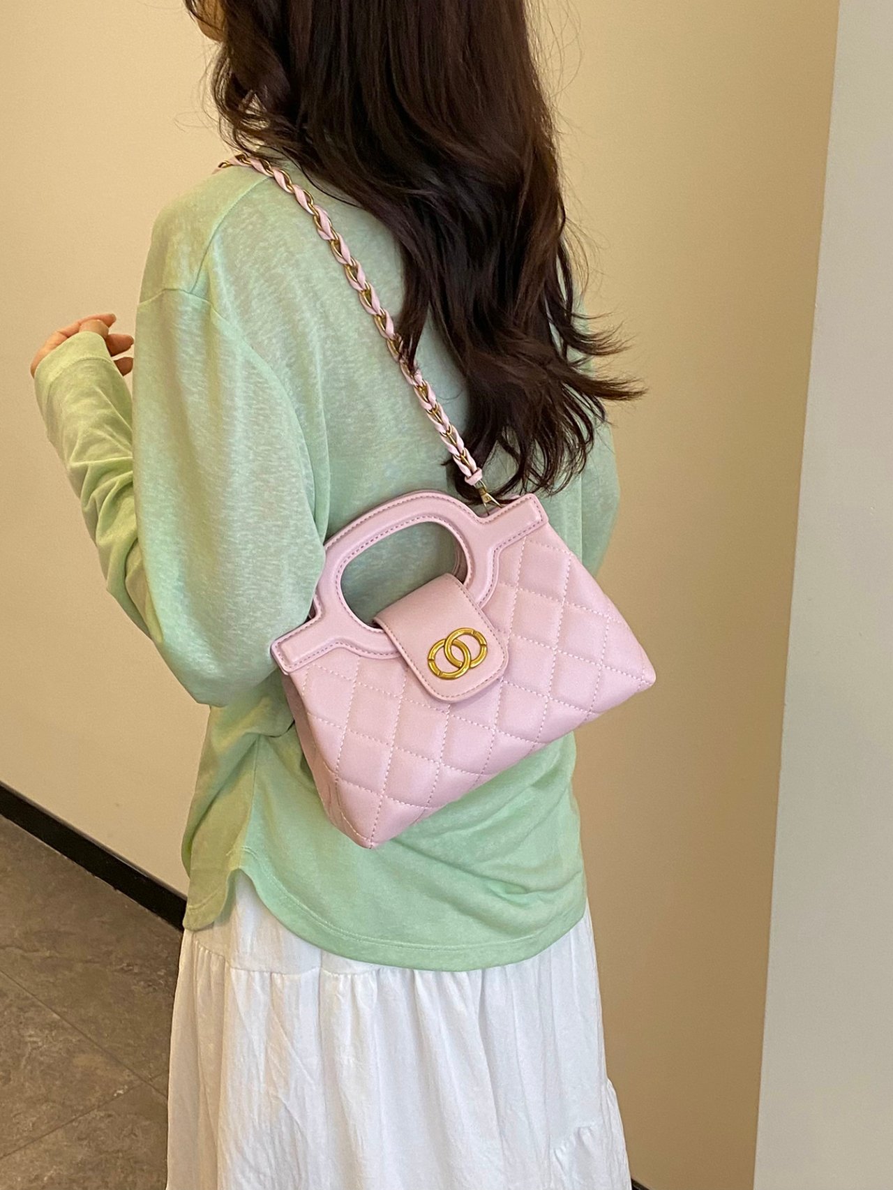 Pink Quilted Crossbody Bag with Chain