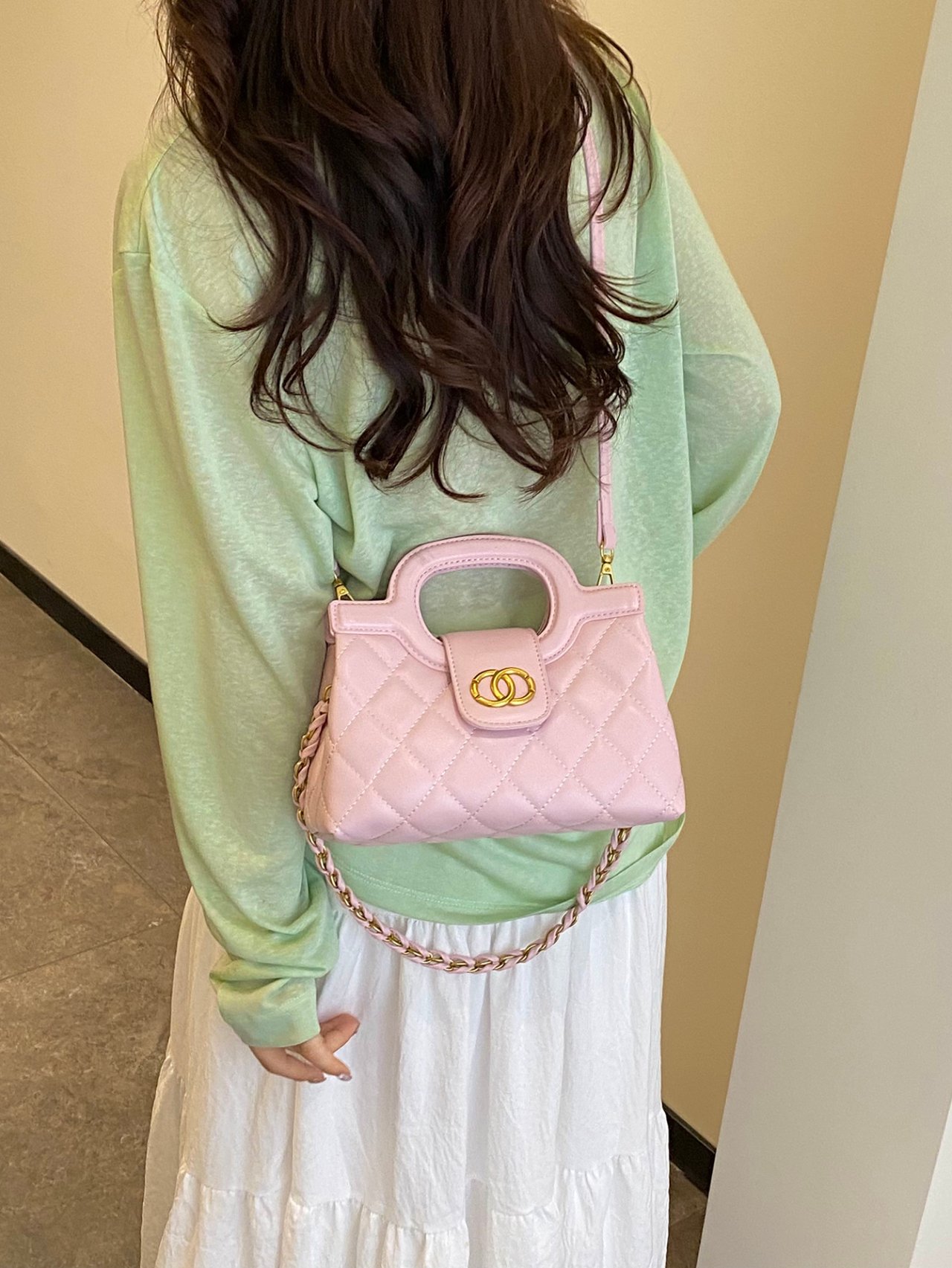 Pink Quilted Crossbody Bag with Chain
