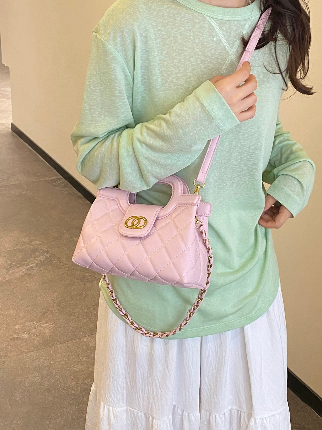 Pink Quilted Crossbody Bag with Chain