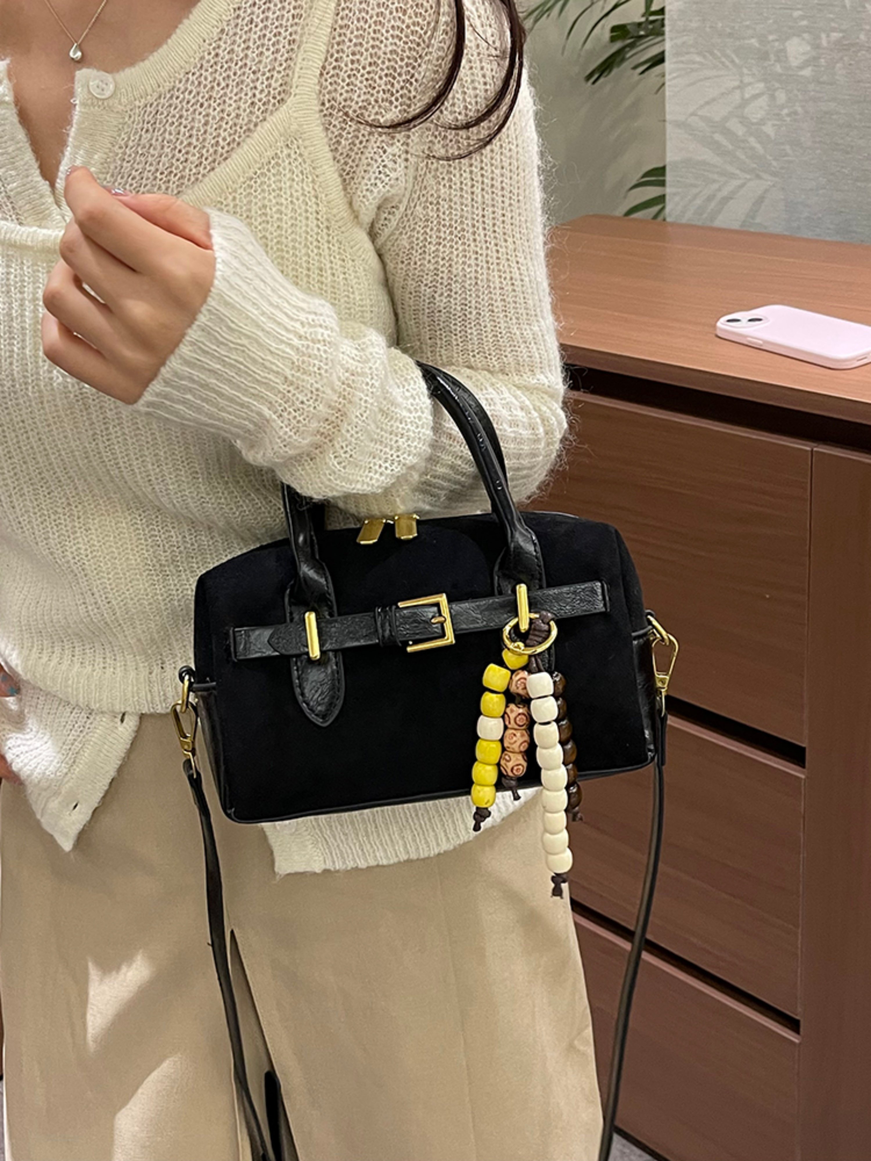 Black Buckle Crossbody Bag with Strap