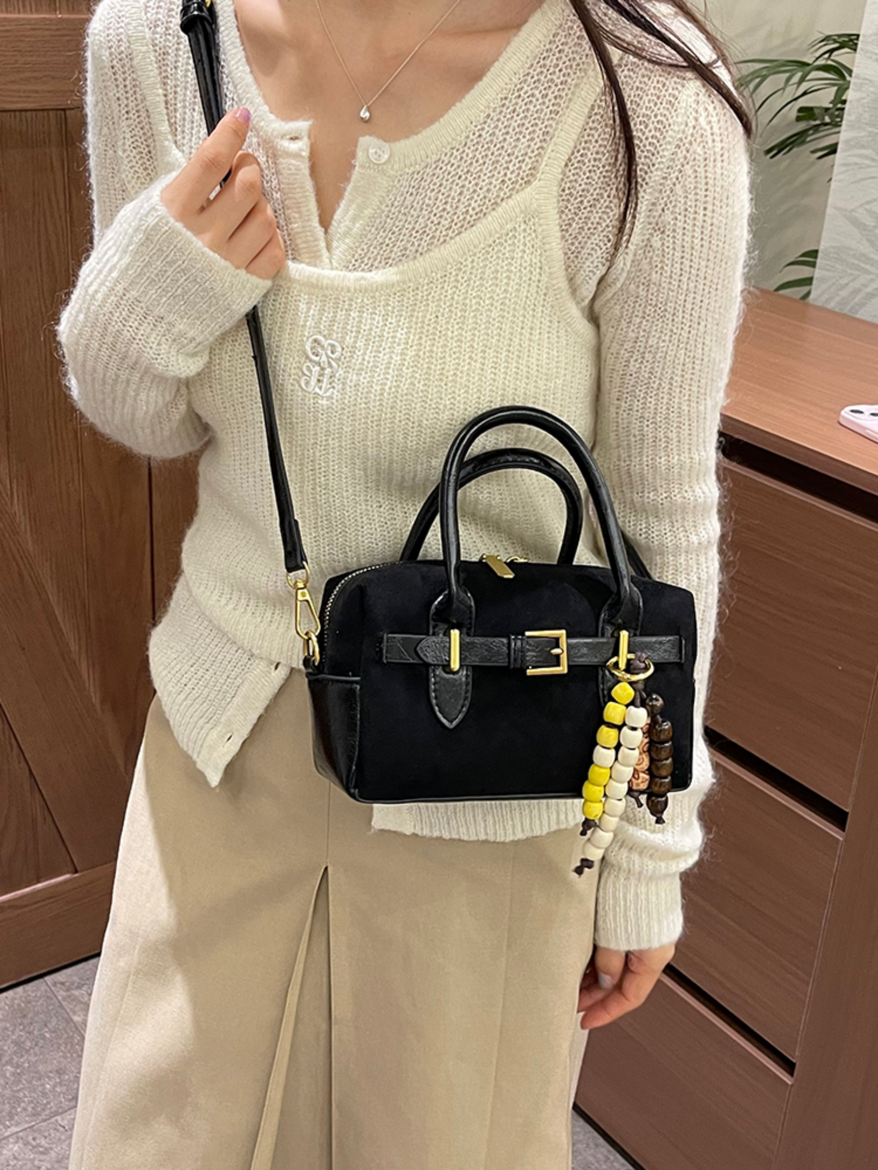 Black Buckle Crossbody Bag with Strap
