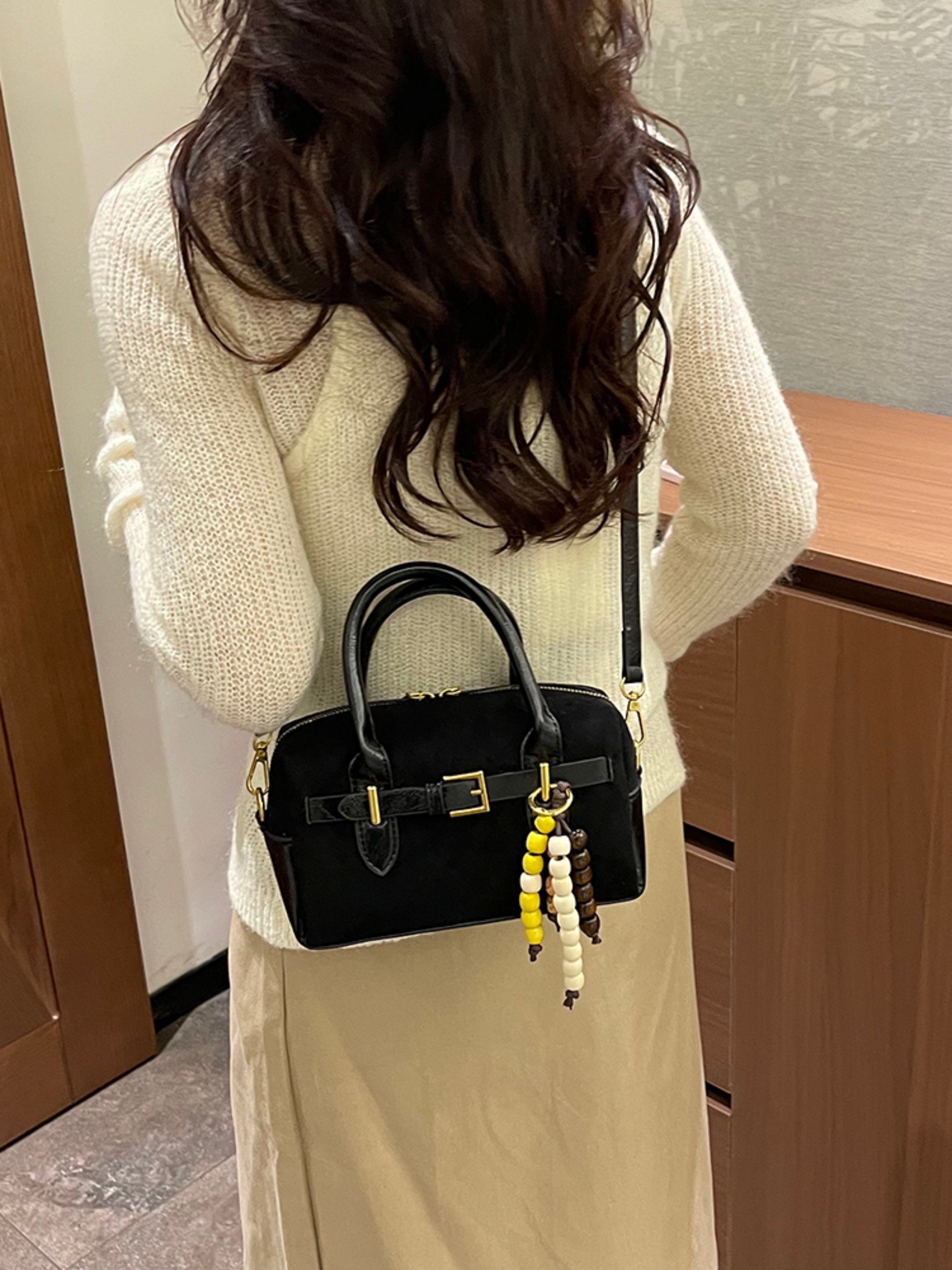 Black Buckle Crossbody Bag with Strap