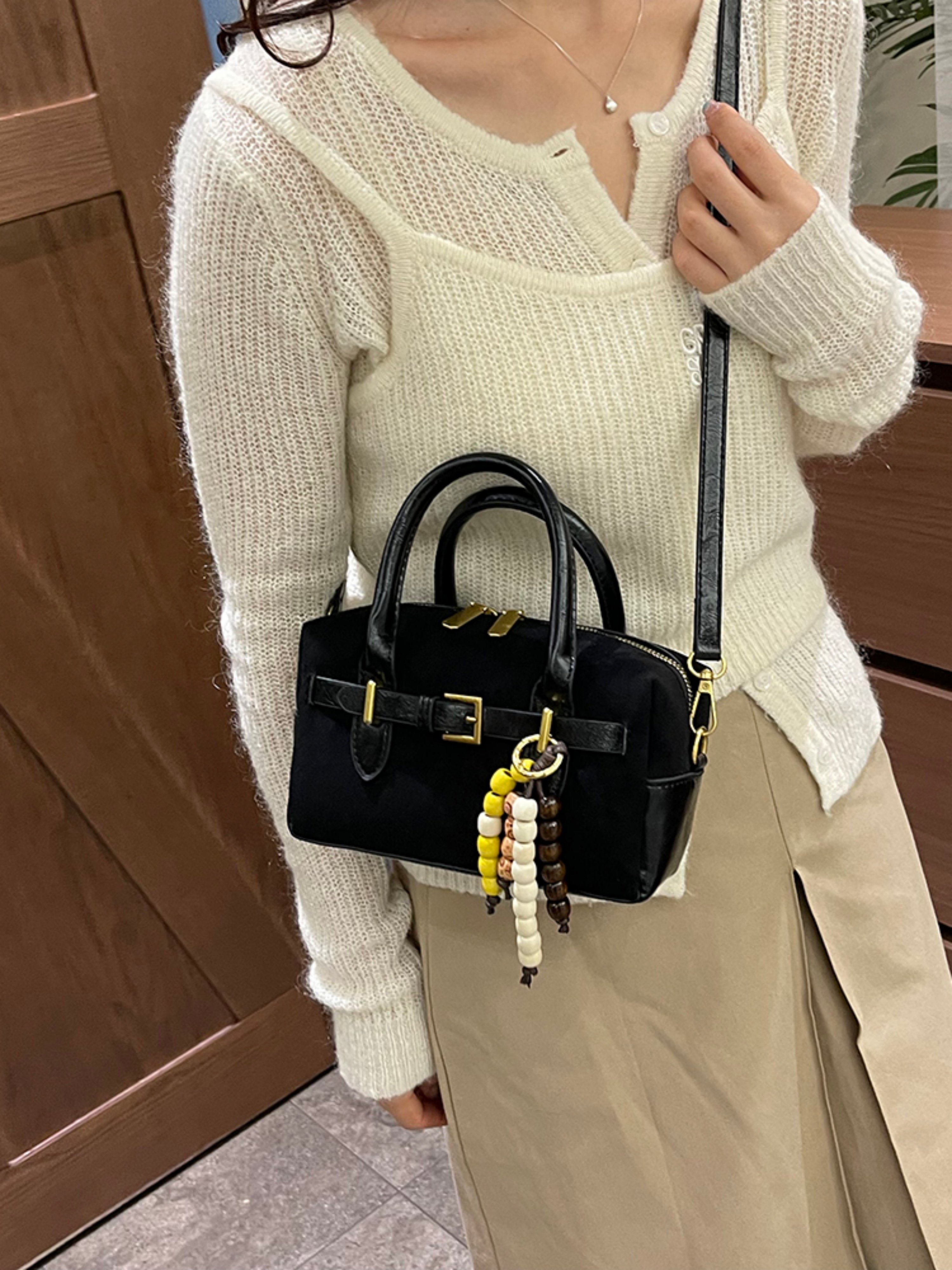 Black Buckle Crossbody Bag with Strap