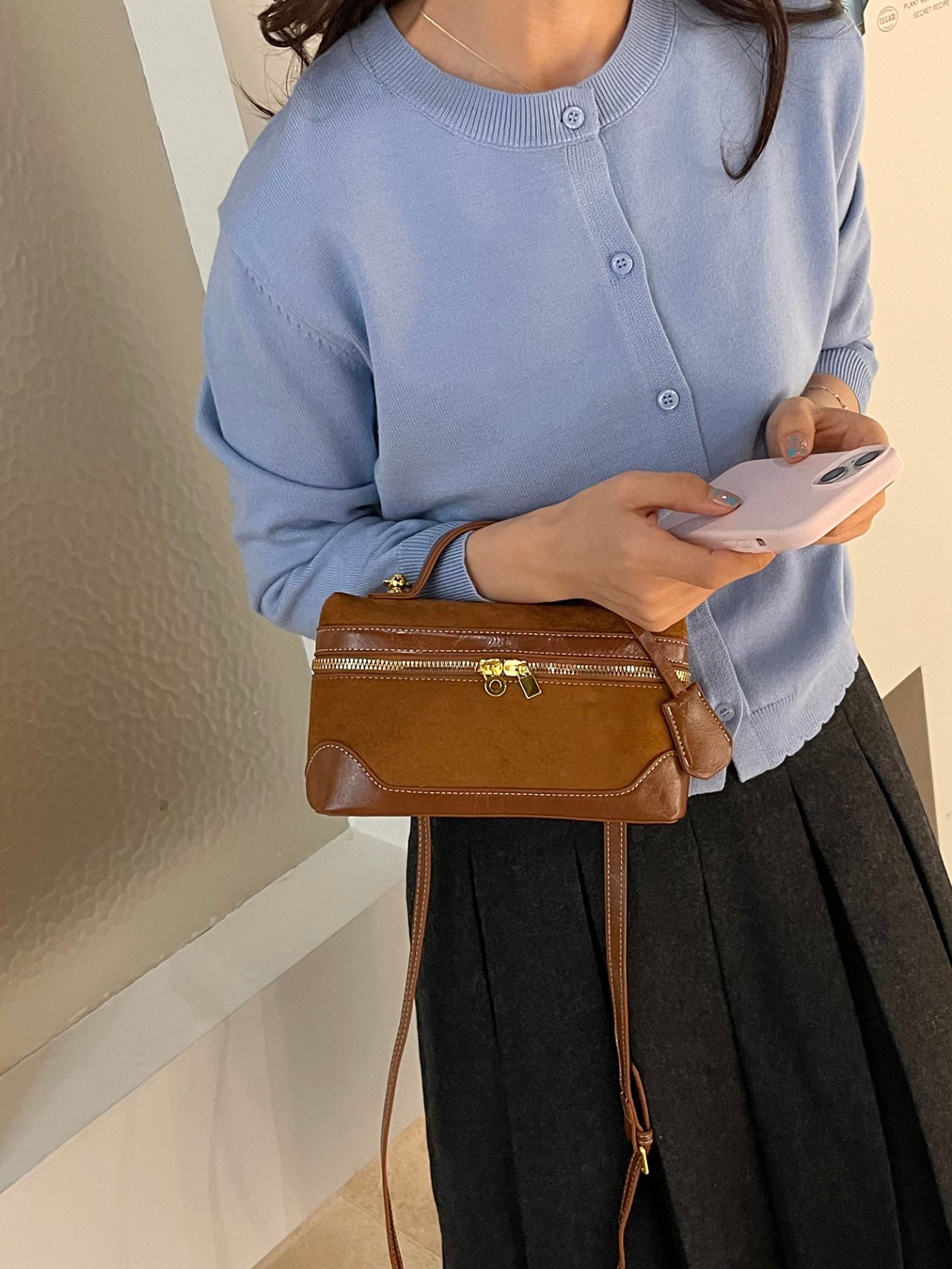 Brown Suede Look Crossbody Bag with Top Handle