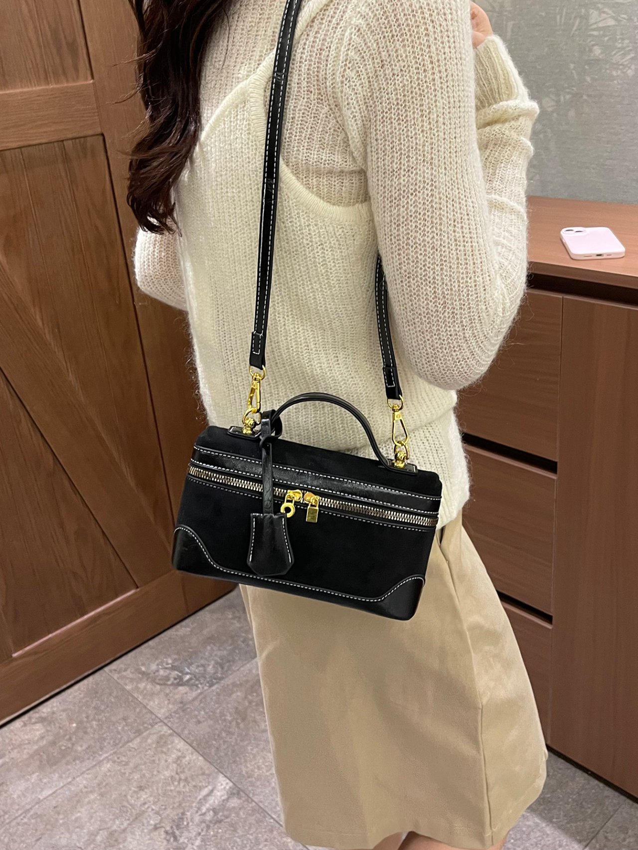 Black Crossbody Bag with Contrast Stitching