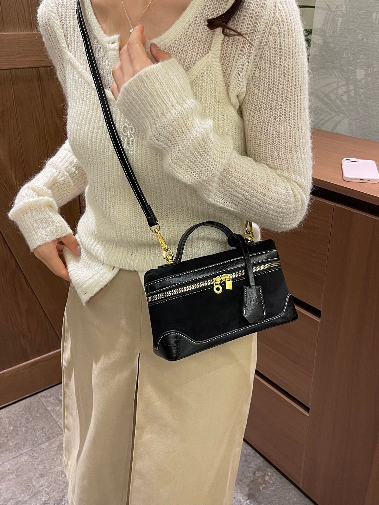 Black Crossbody Bag with Contrast Stitching