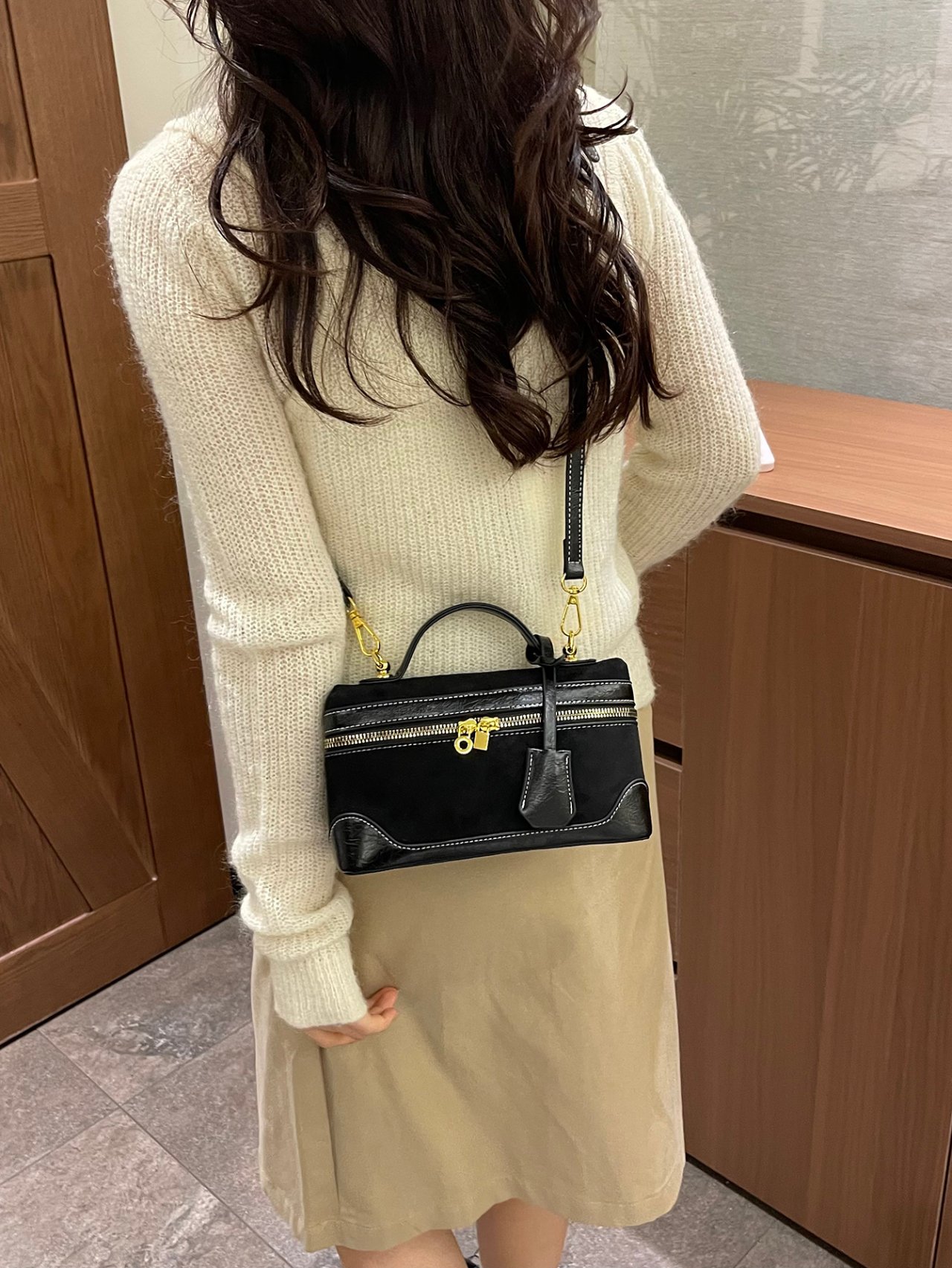 Black Crossbody Bag with Contrast Stitching